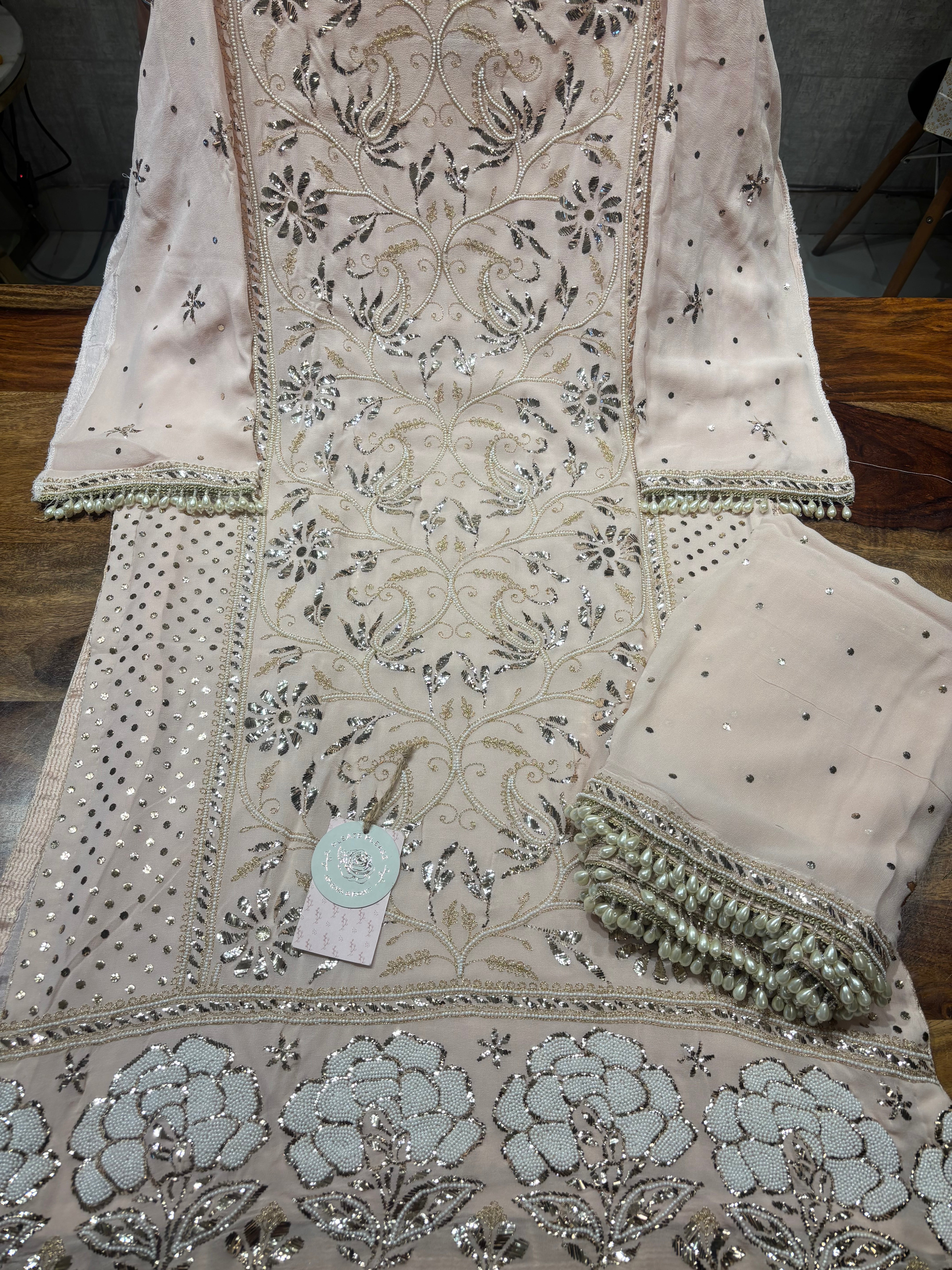 Pink Pure & Premium Georgette Mukaish Kurta & Dupatta Set