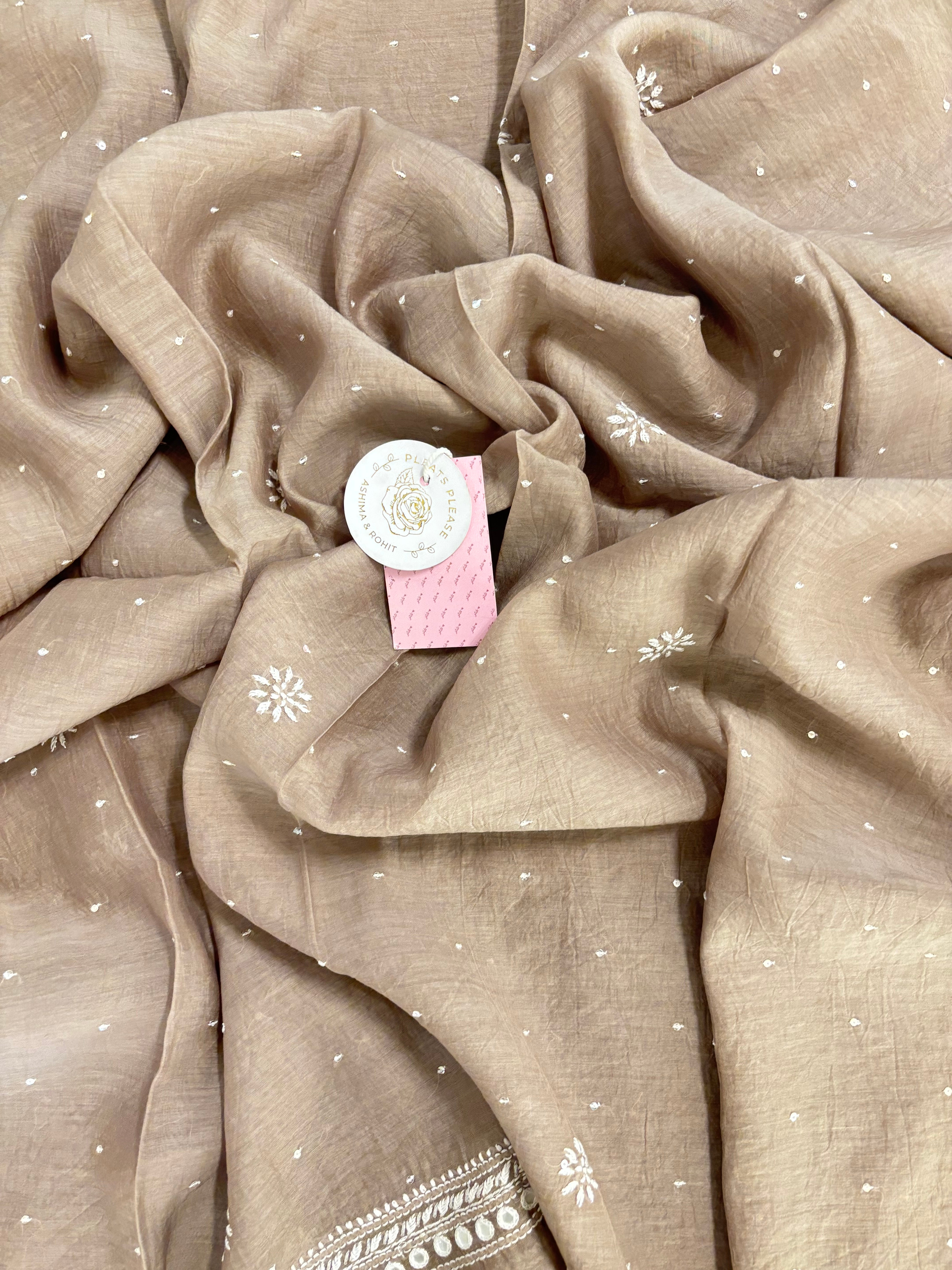 Camel Brown Chanderi Mul Mirror Chikankari Kurta & Dupatta