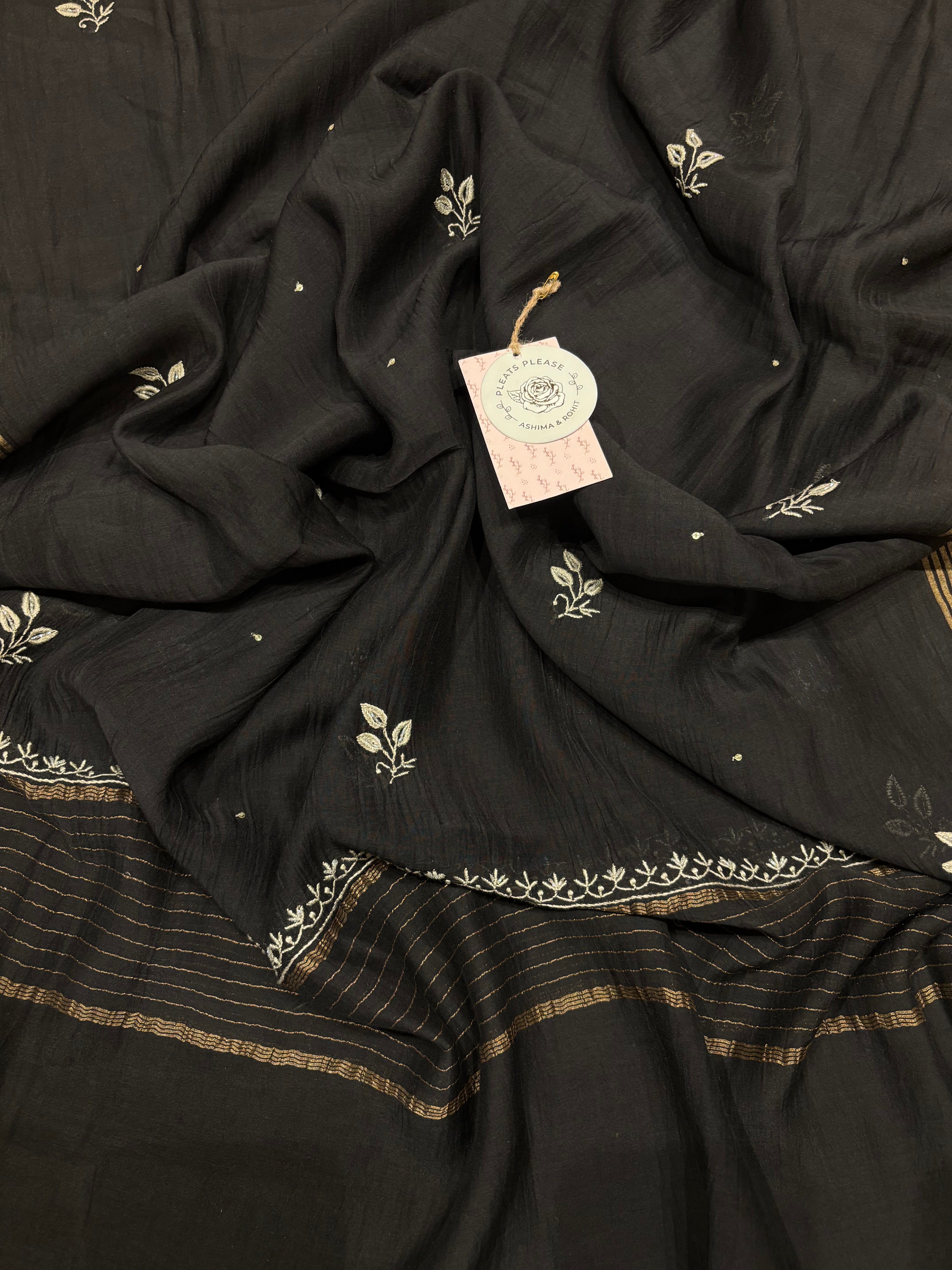 Black Chanderi Mul Chikankari Kurta and Dupatta set