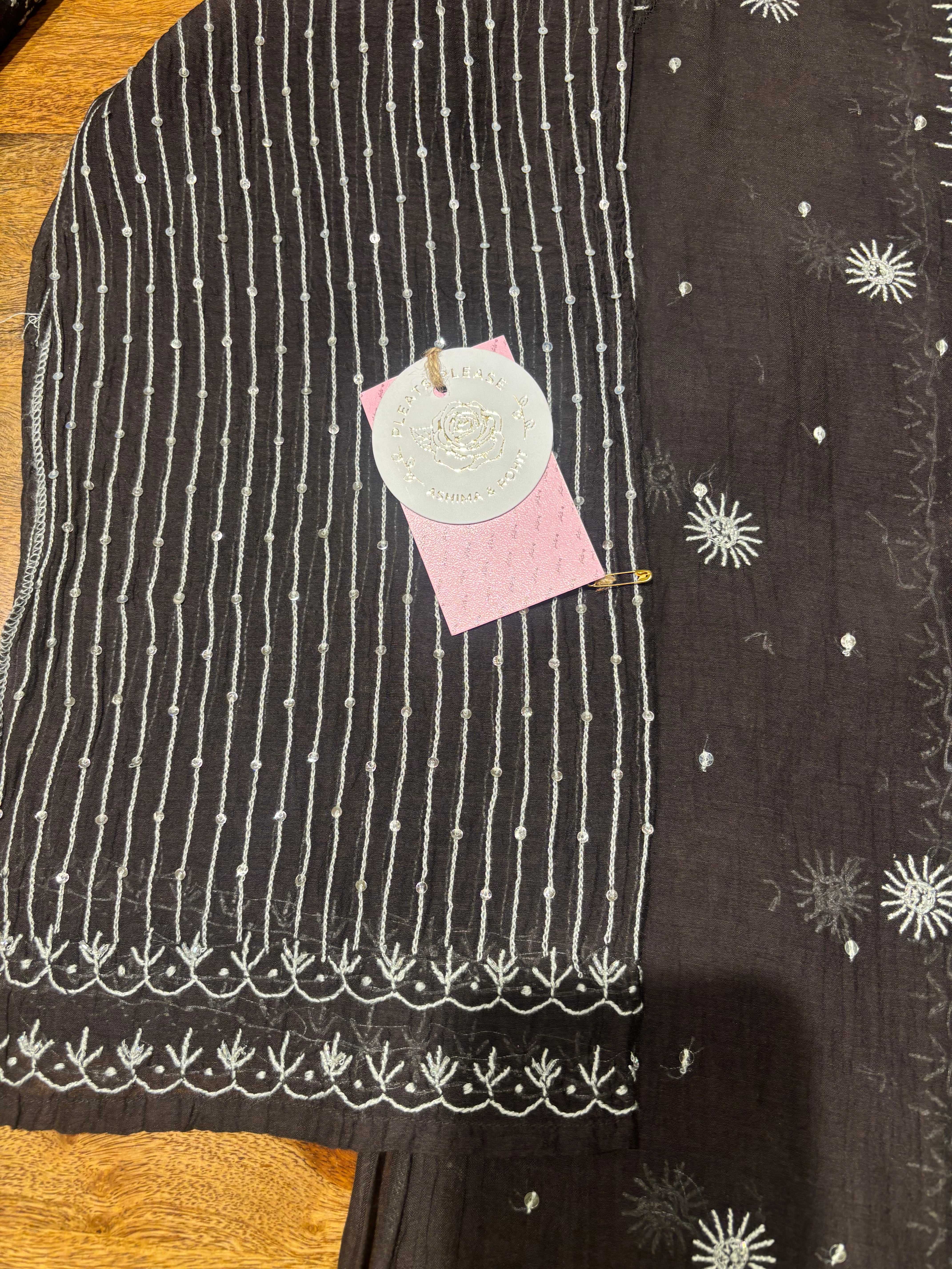 Black Chanderi Mul Chikankari Kurta & Dupatta Set