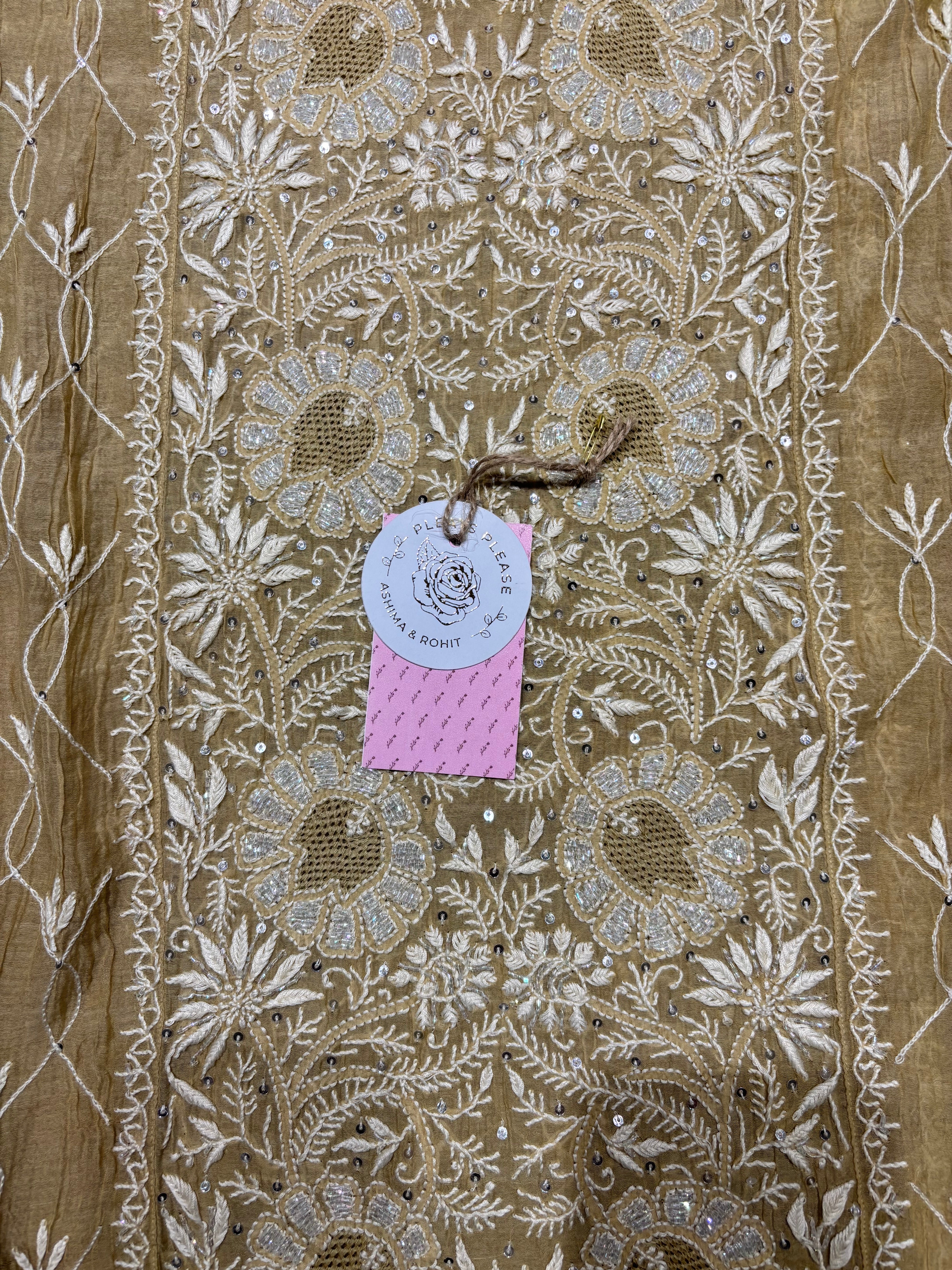 Mustard Gold Chanderi Mul Chikankari kurta and Dupatta Set