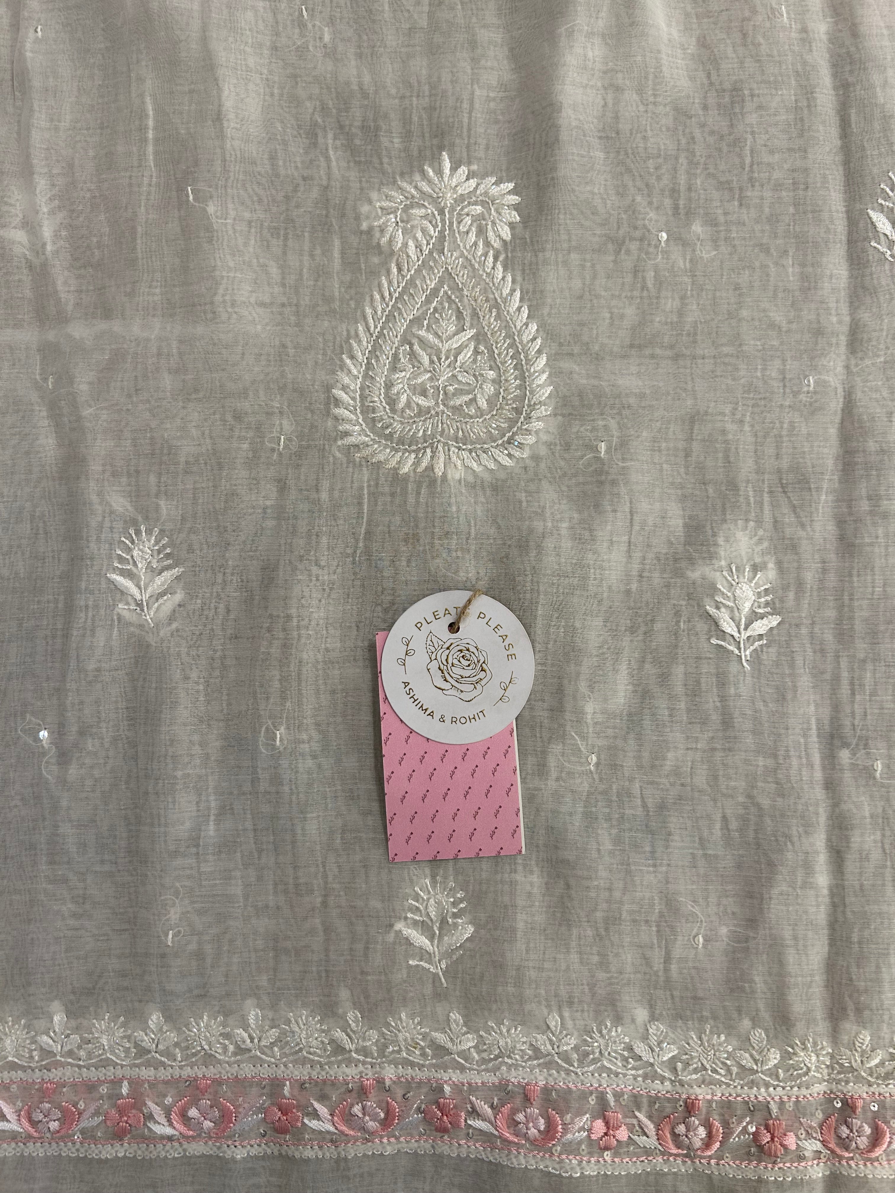Dyeable Chanderi Parsi Gara Chikankari Kurta & Dupatta