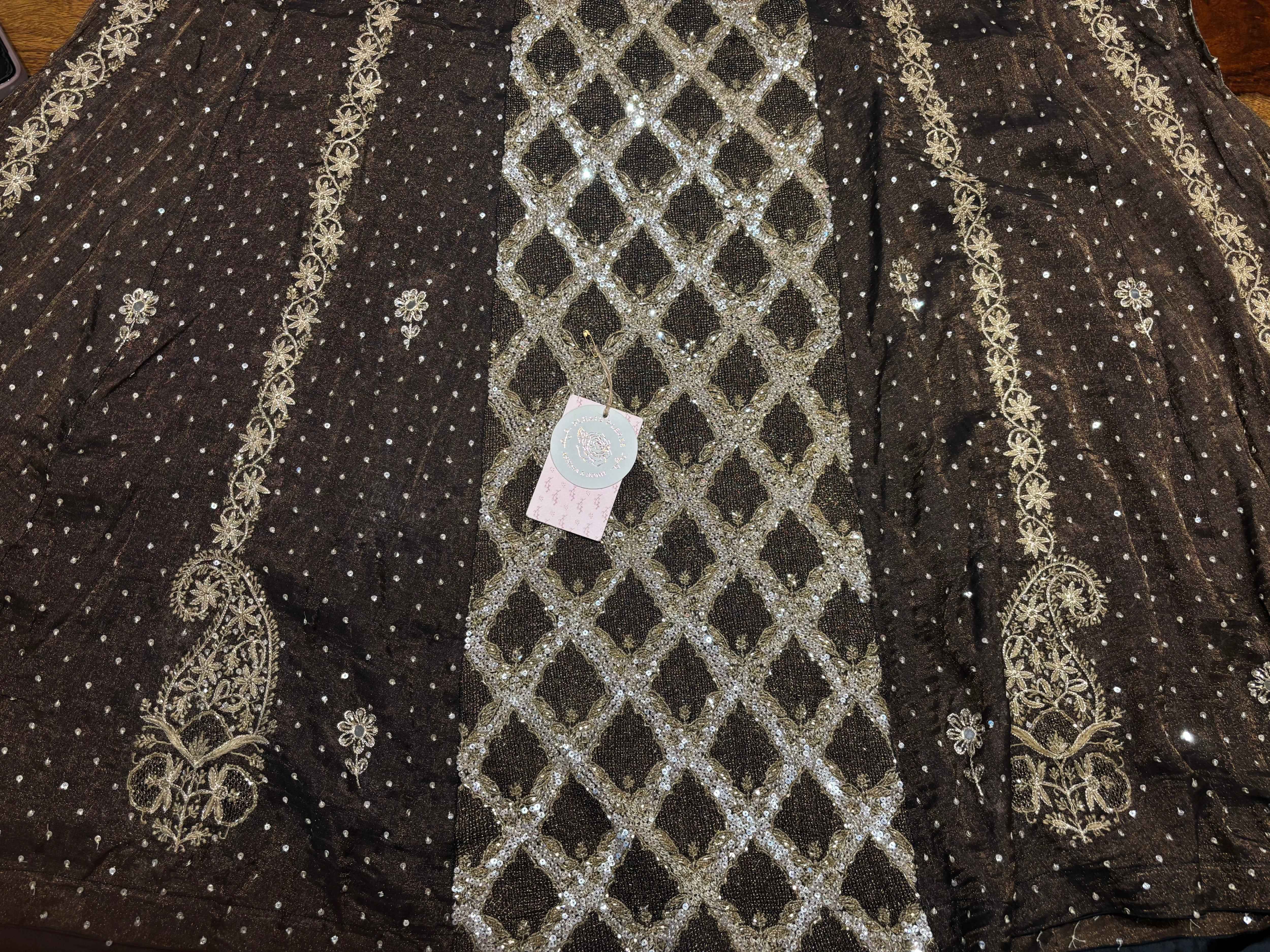 Black Pure Tissue Anarkali And Dupatta set - Pleats PleaseChikankari