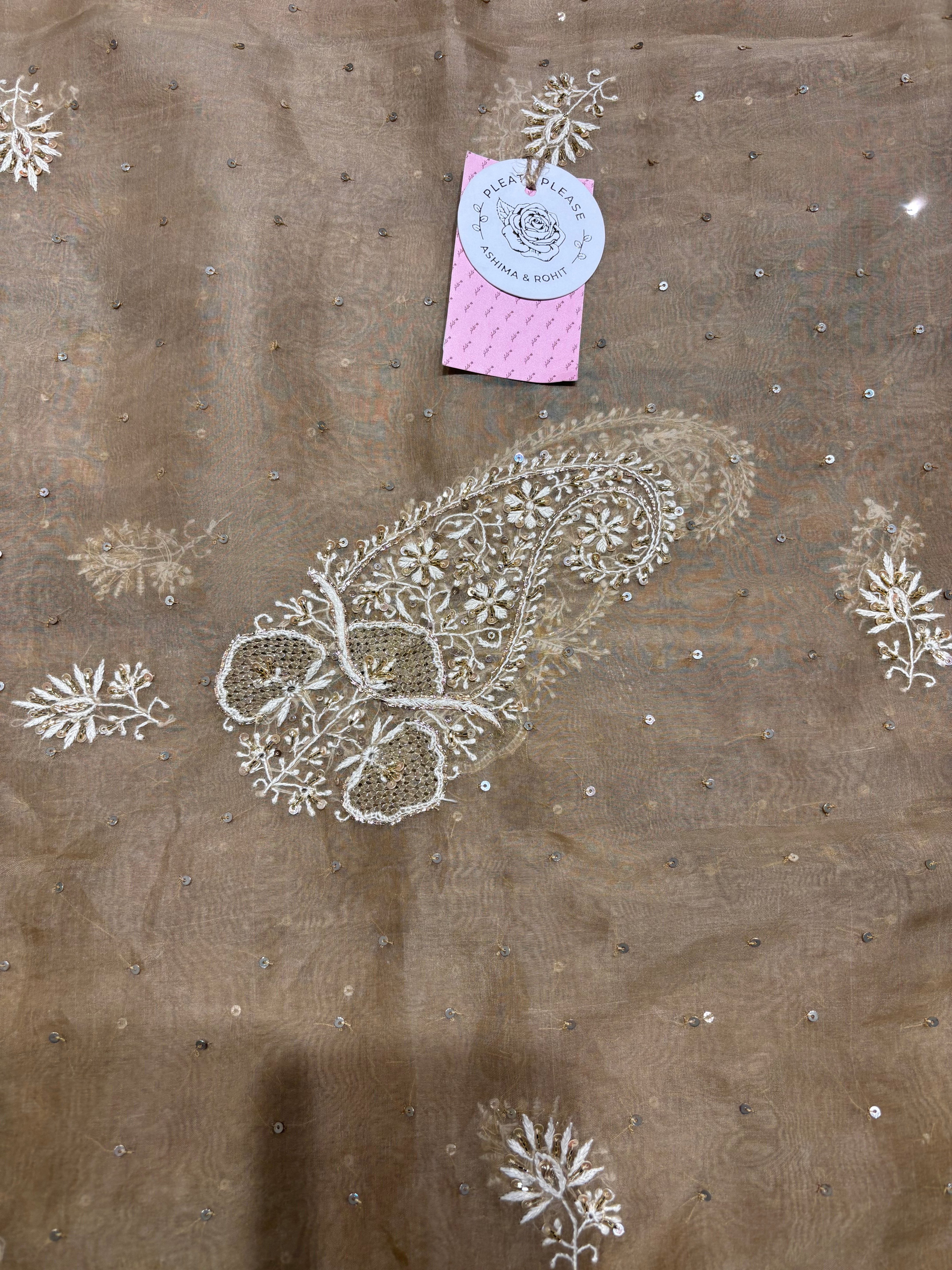 Brown Pure & Premium Organza Chikankari Anarkali & Dupatta Set