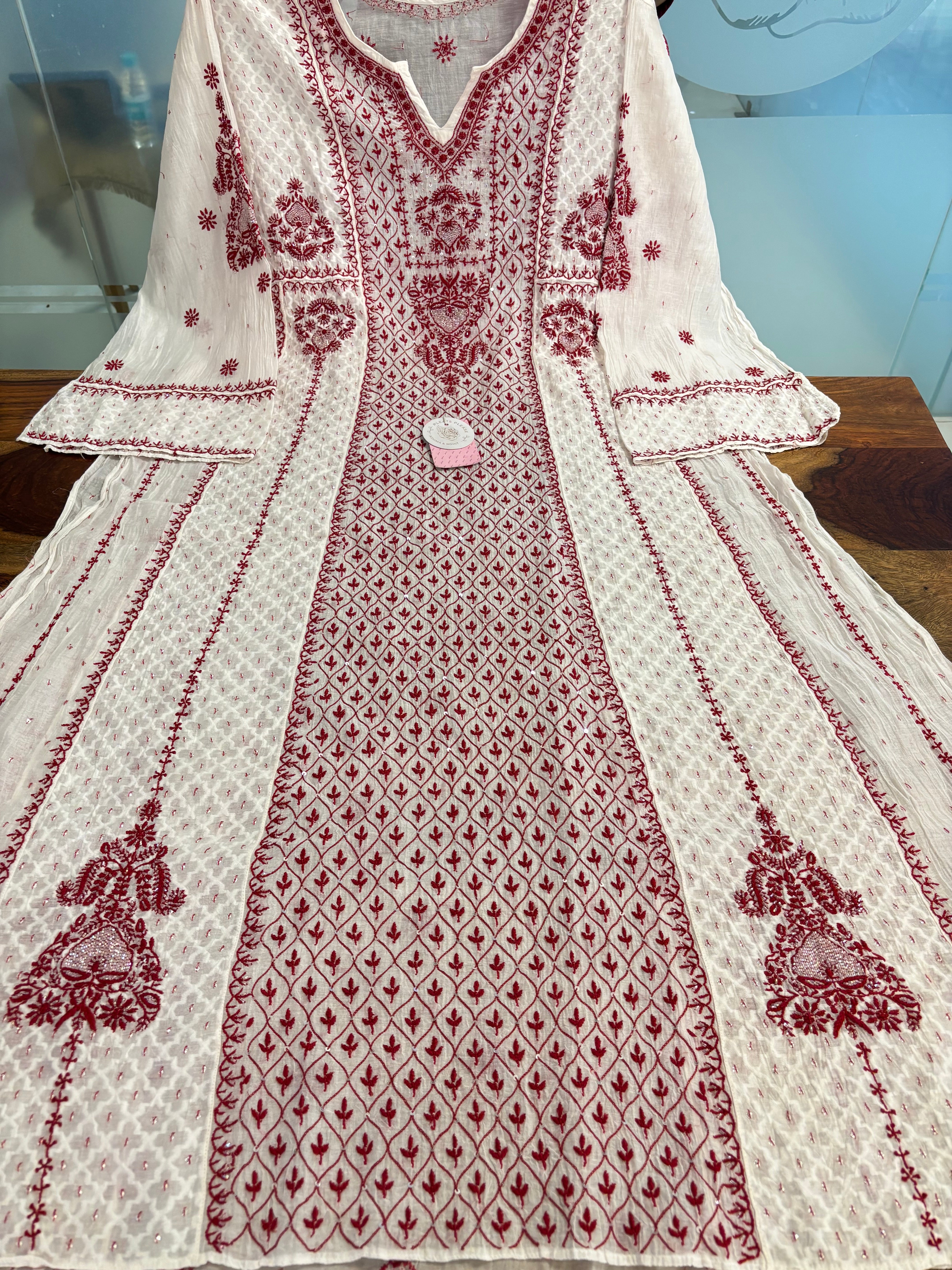 Dyeable Pure Chanderi Chikankari Anarkali & Dupatta Set