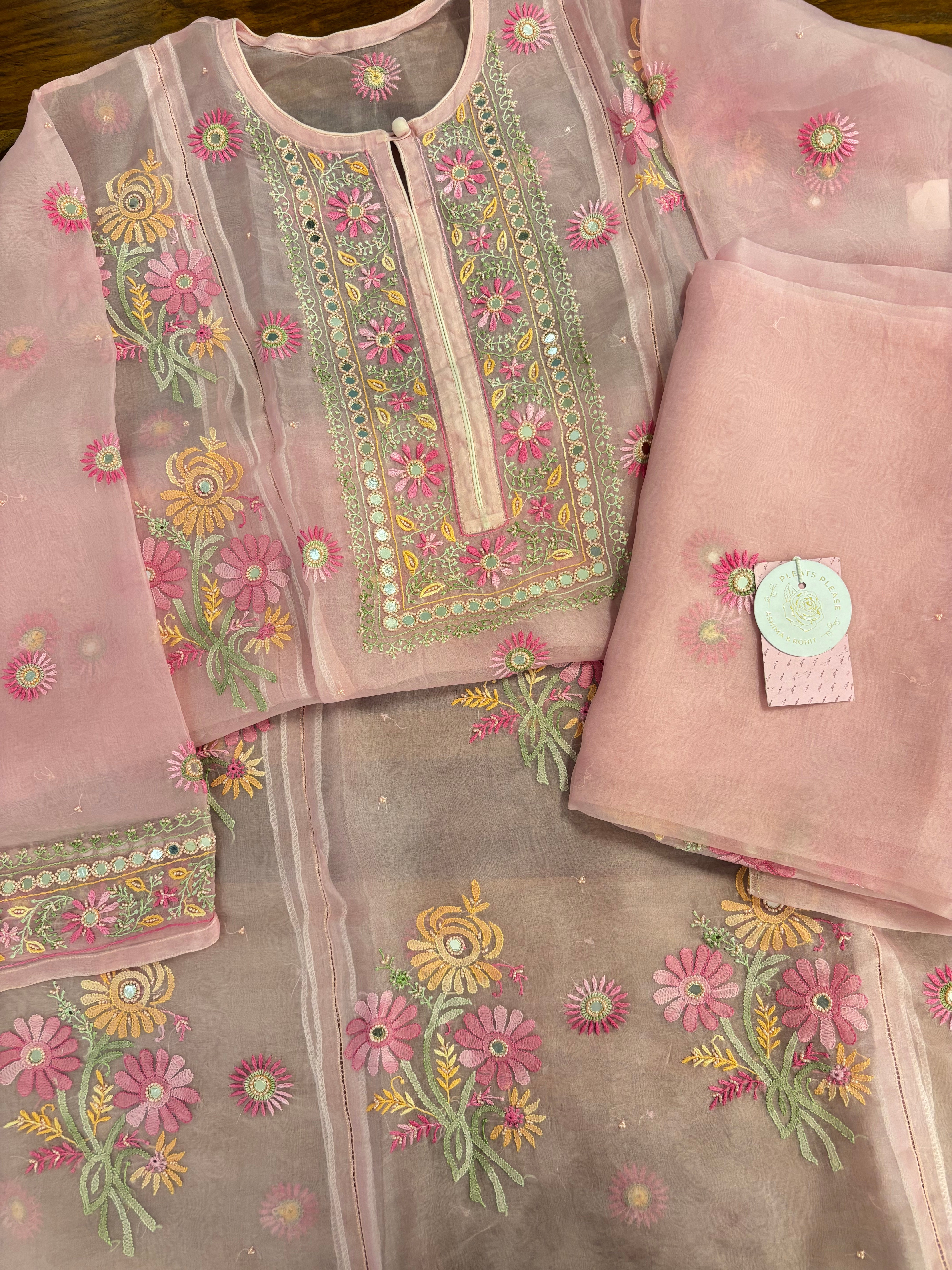 Petal-Blush Pure Organza Chikankari Kurta & Dupatta