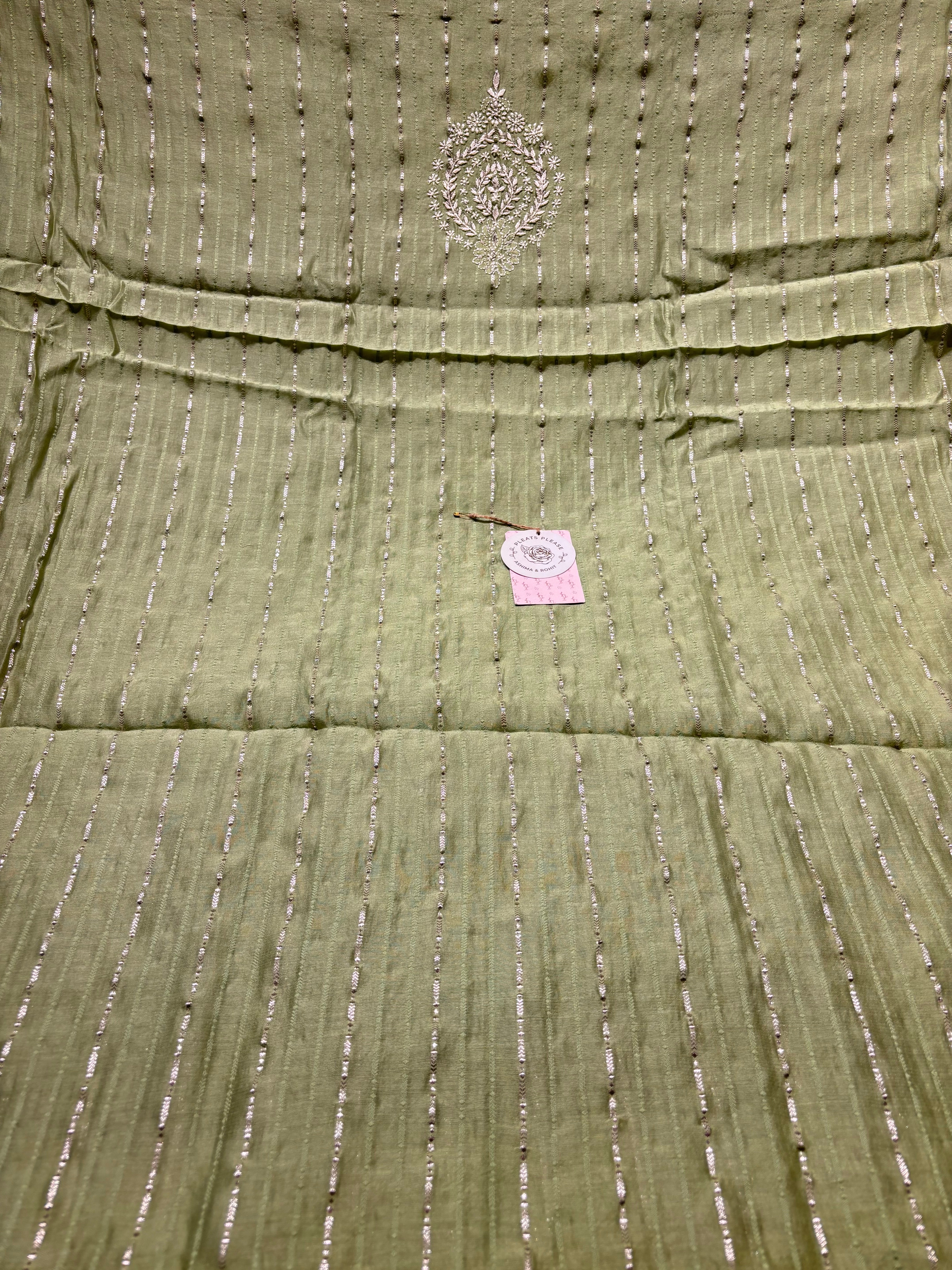Green Chanderi Silk Chikankari Men’s Kurta Fabric