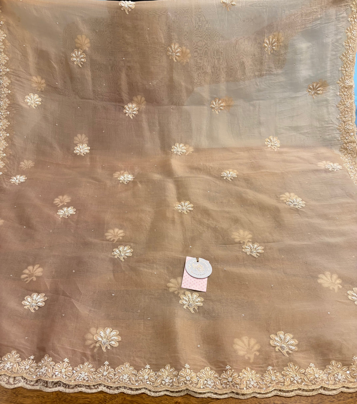 Peach Ombré Pure Organza Chikankari Anarkali,Dupatta With Bottom