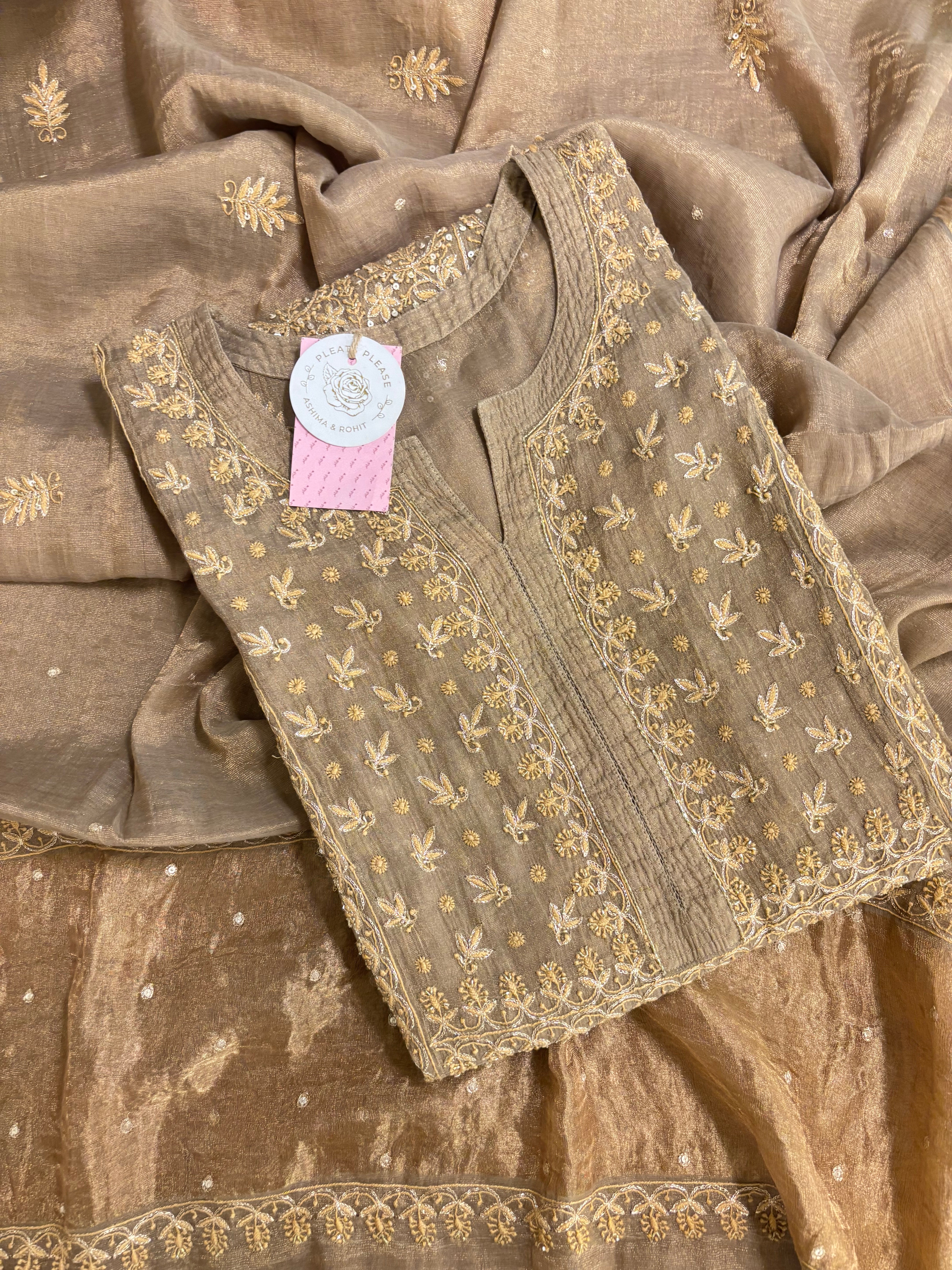 Bronze Pure & Premium Tissue Chikankari Kurta & Dupatta