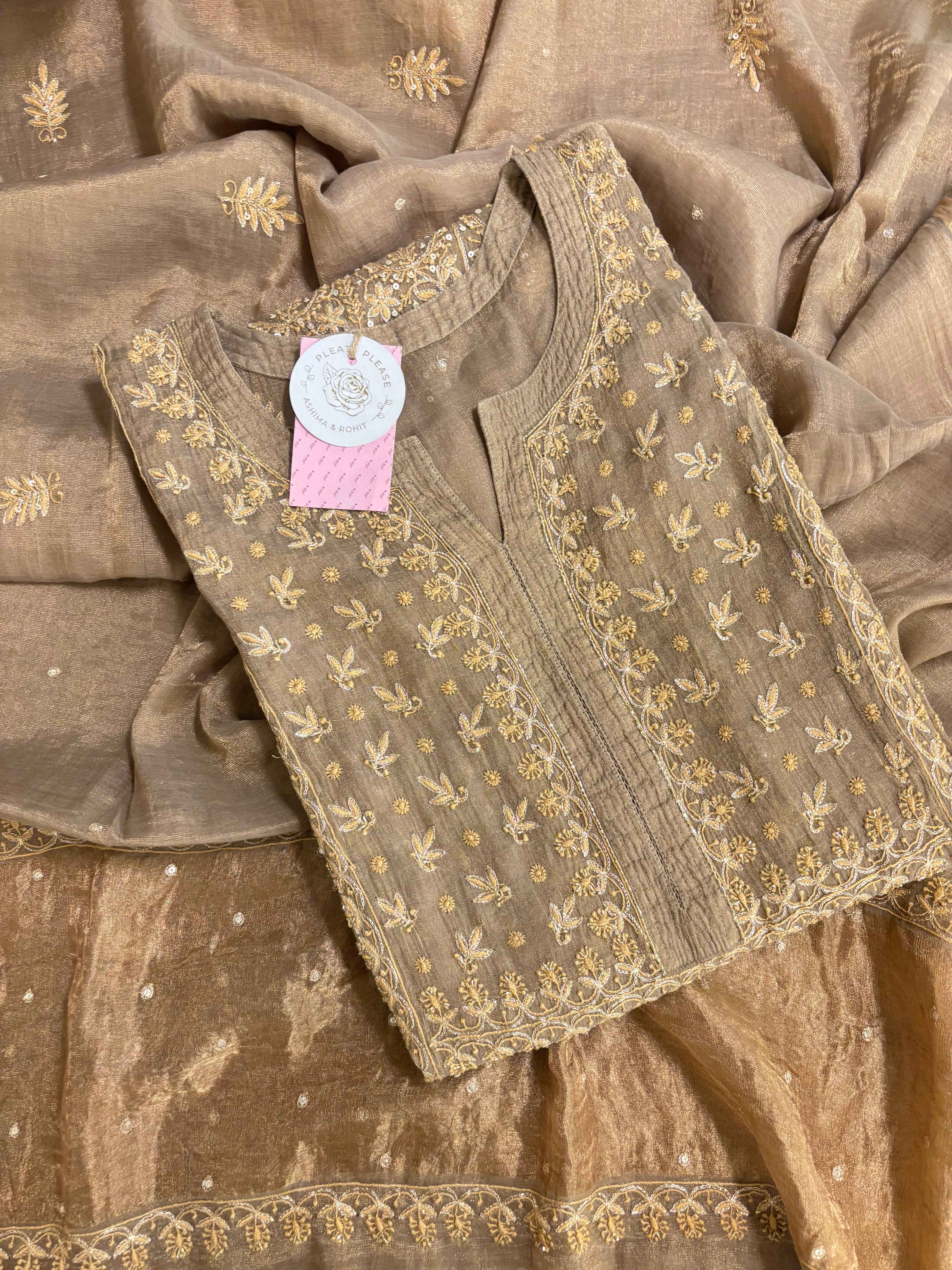 Bronze Pure & Premium Tissue Chikankari Kurta & Dupatta