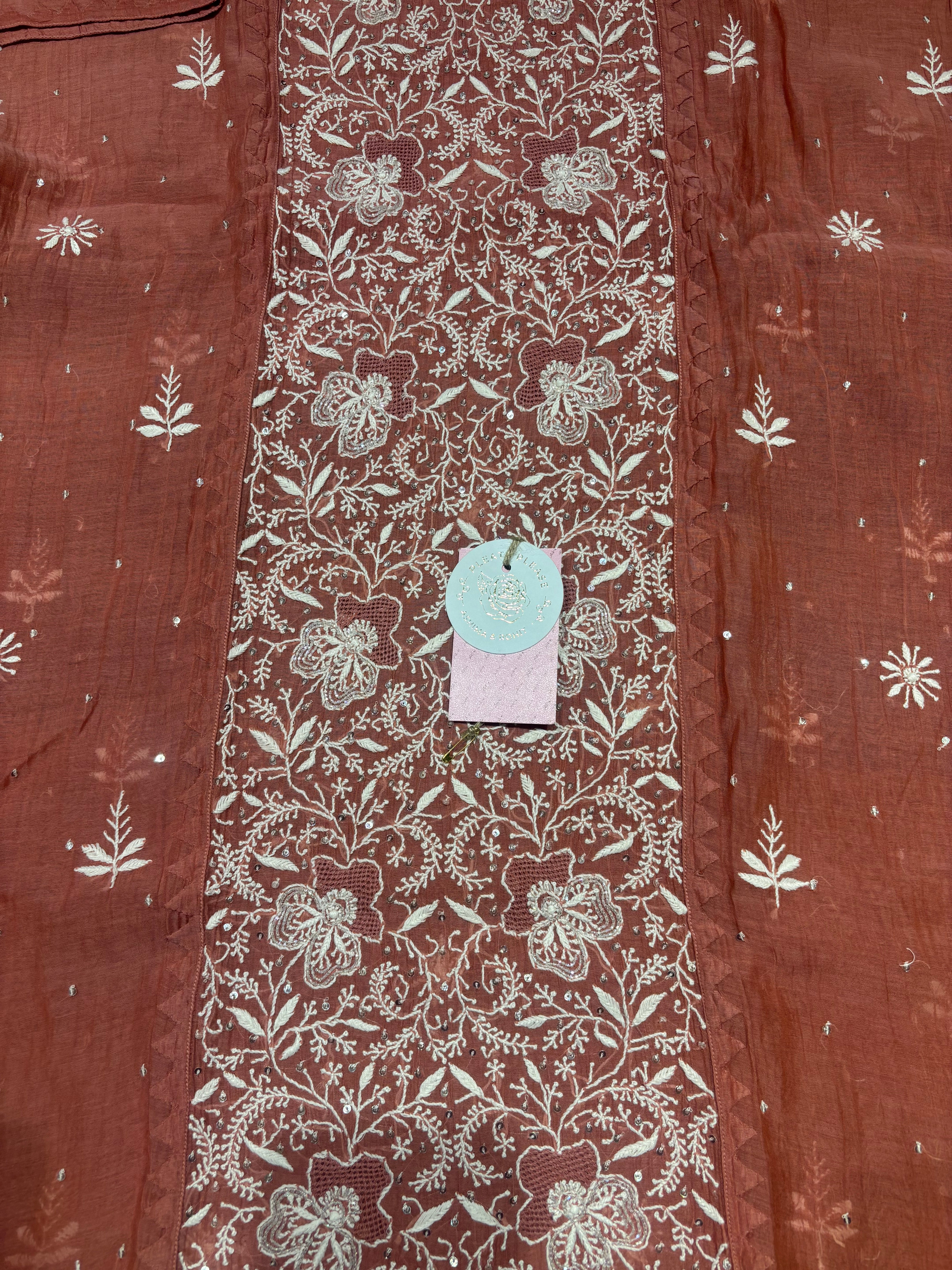 Coral Chanderi Mul Chikankari Kurta & Dupatta Set