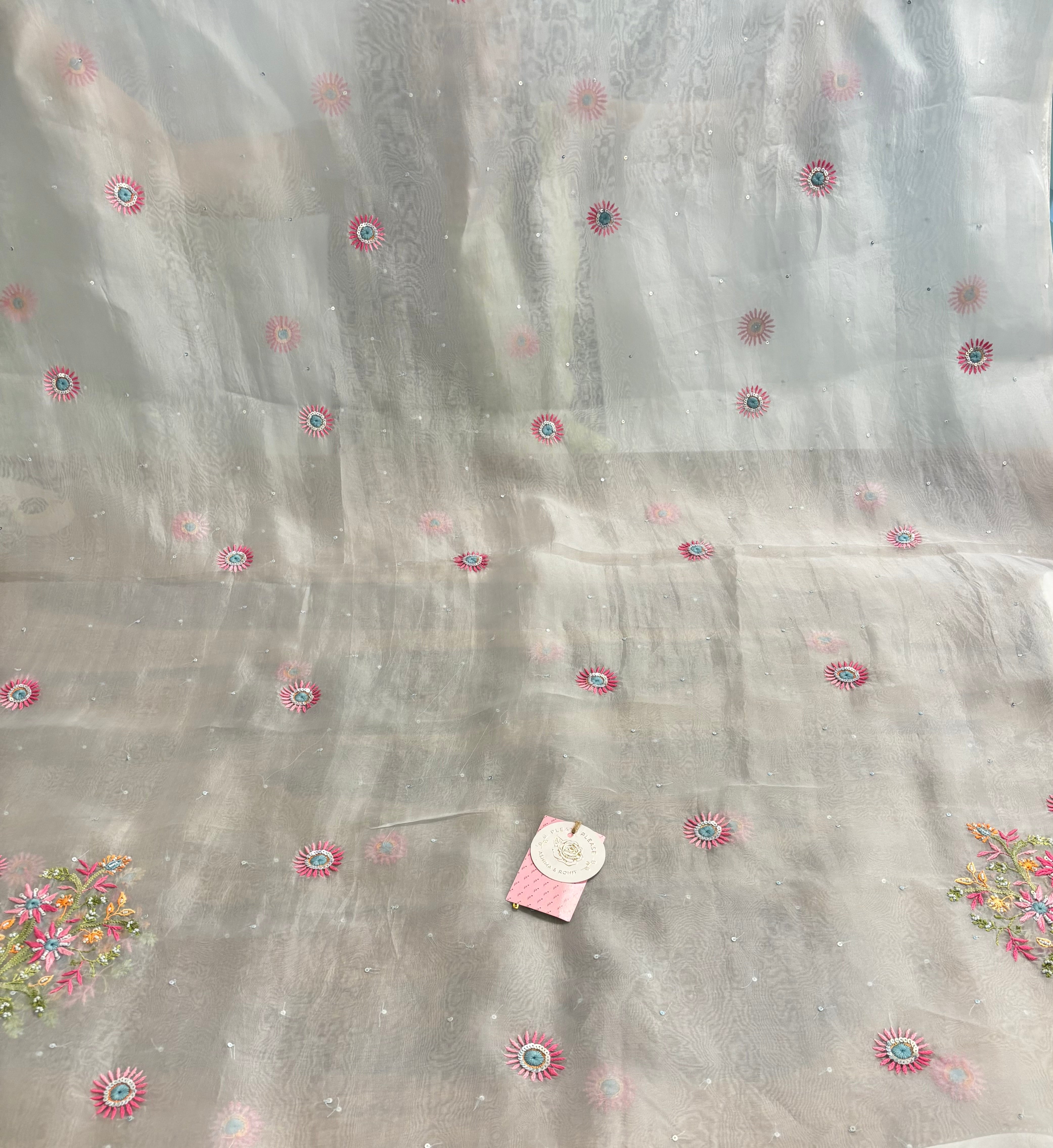 Pastel Blue Pure Organza Chikankari Kurta & Dupatta