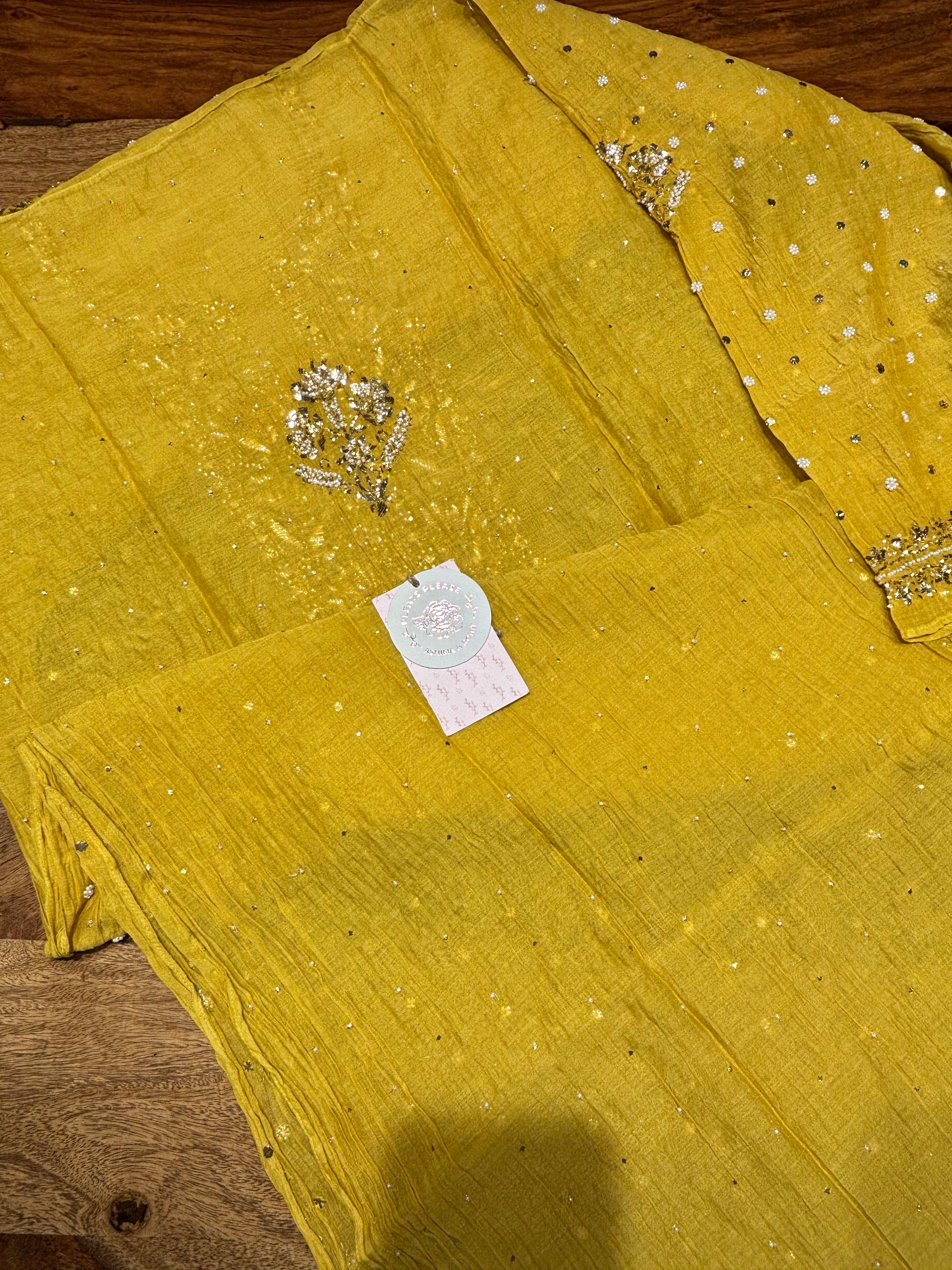 Mustard Yellow Chanderi Mul Mukaish Kurta & Dupatta Set