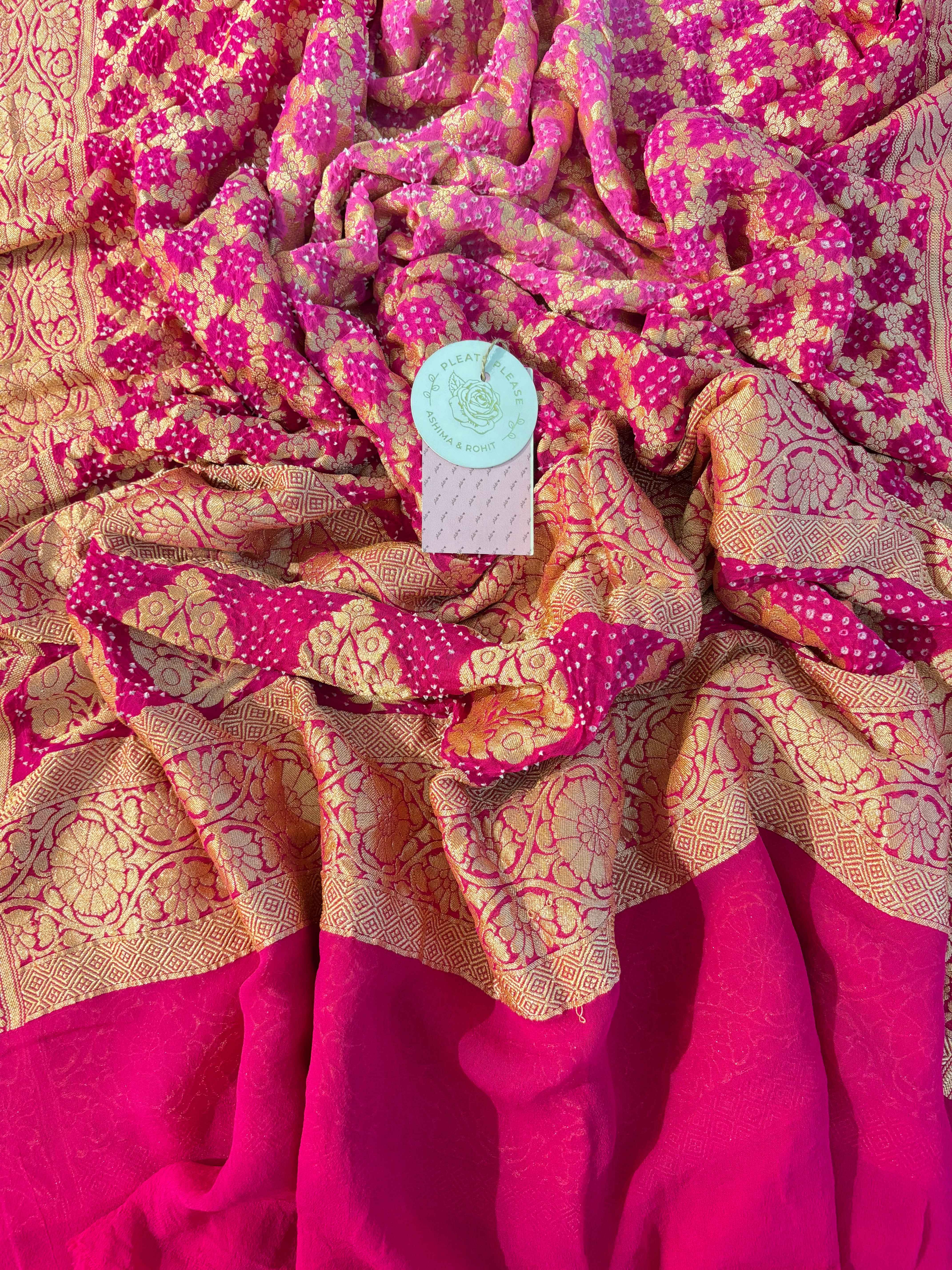 Magenta Khaddi Georgette Bandhej Neemzari Dupatta