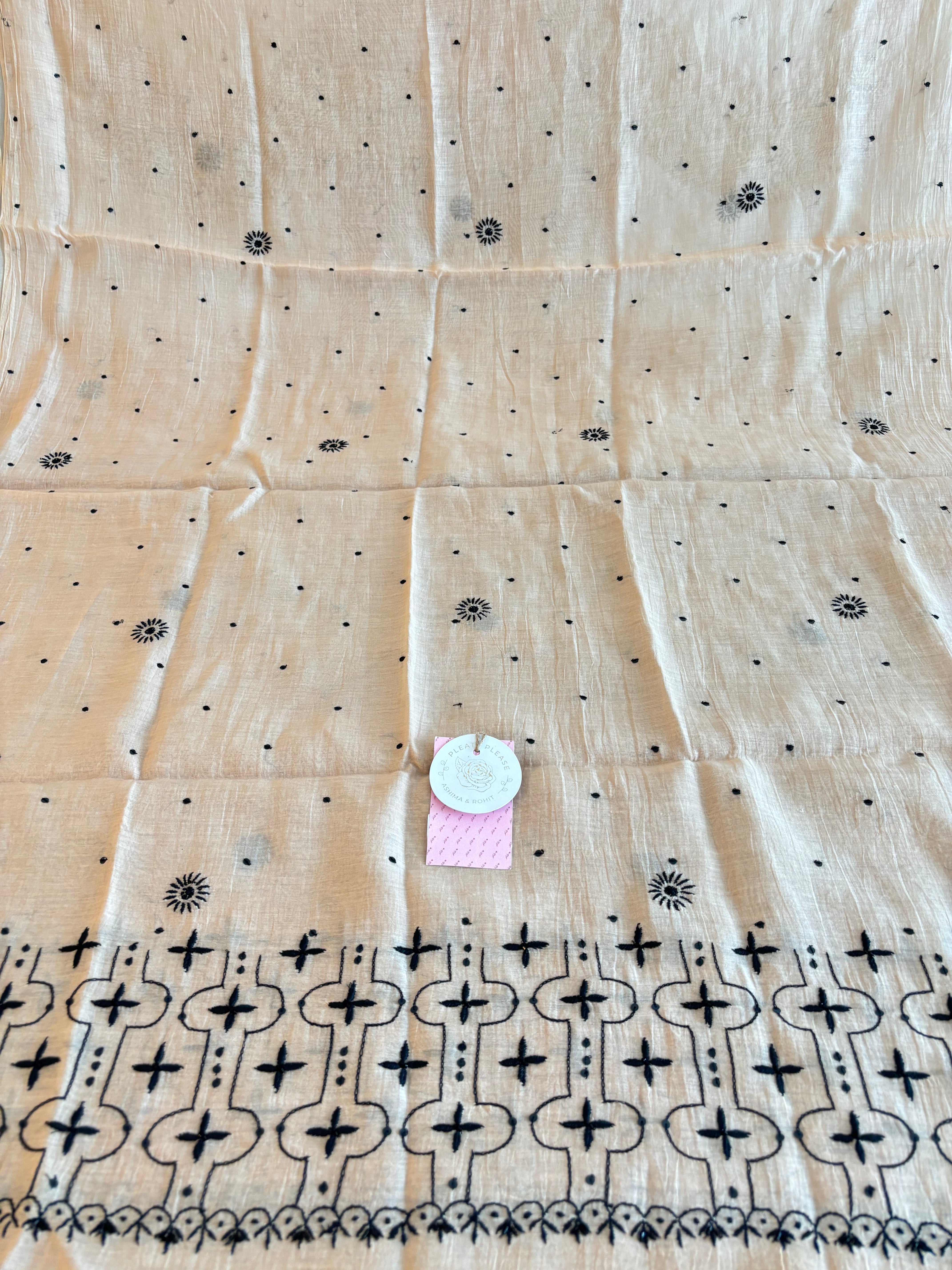 Cream peach Chanderi Mul Chikankari A-line Kurta & Dupatta