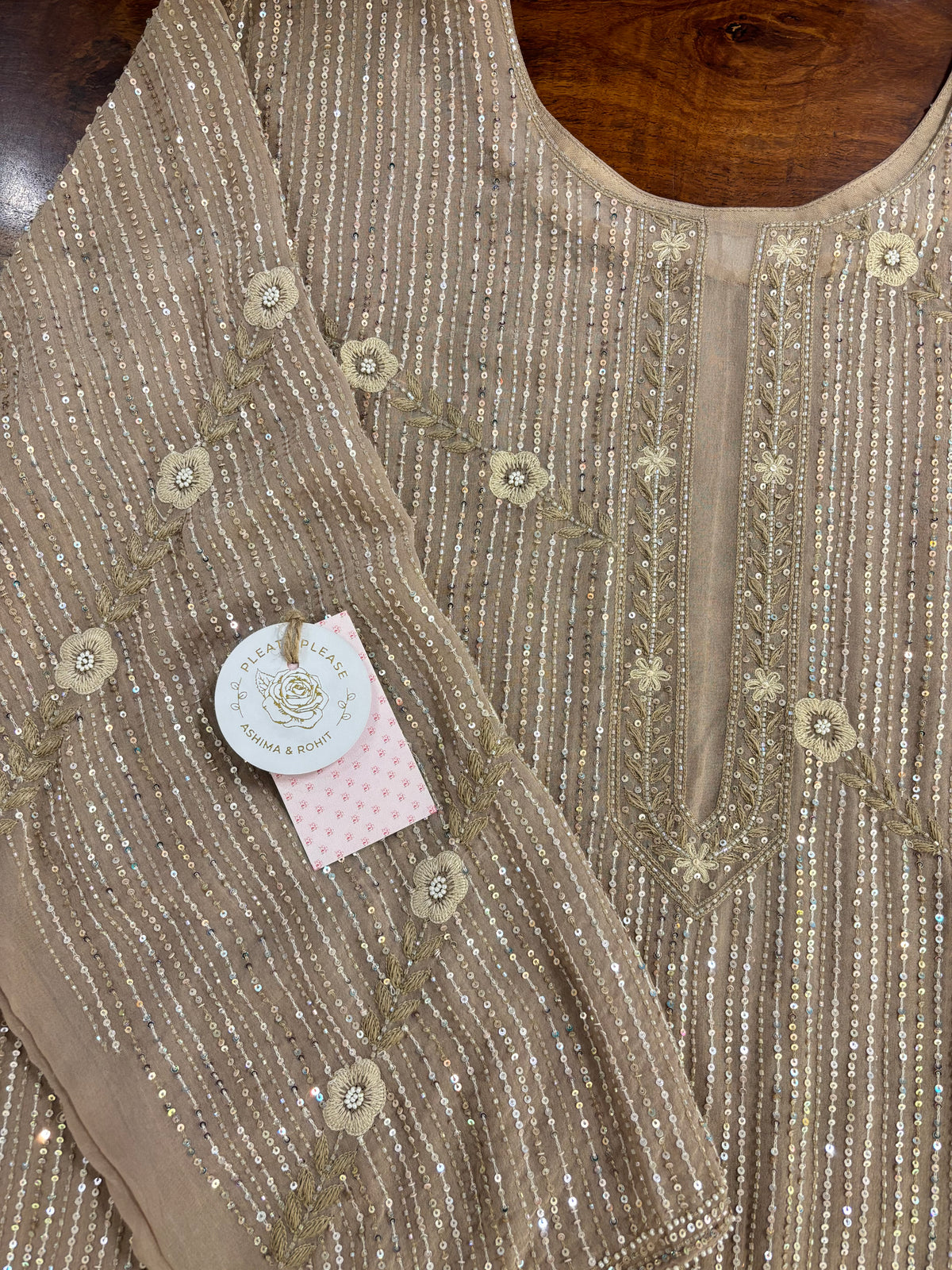Beige Pure & Premium Georgette Chikankari Kurta & Dupatta