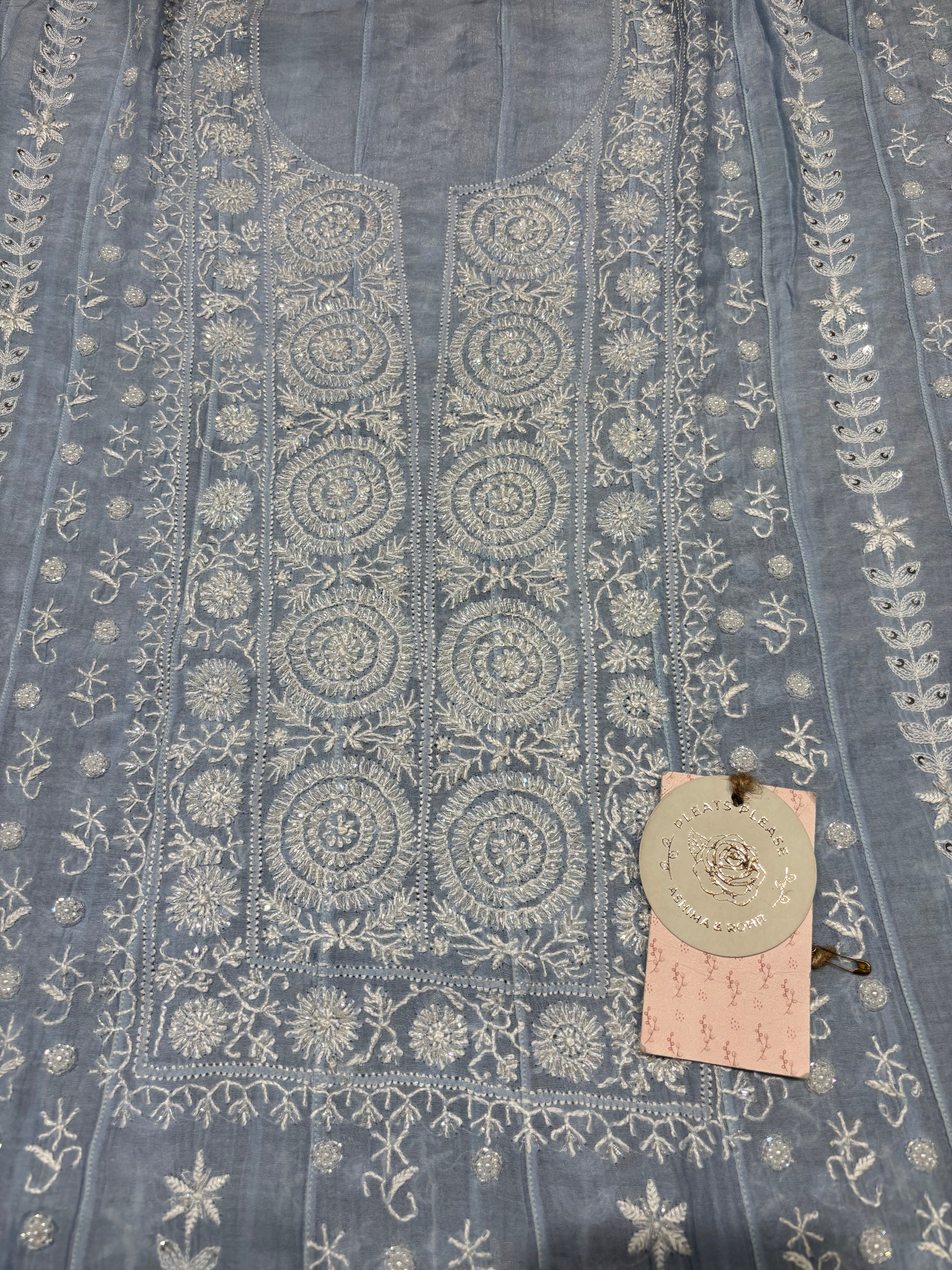 Powder Blue Chanderi Mul Chikankari Anarkali & Dupatta Set