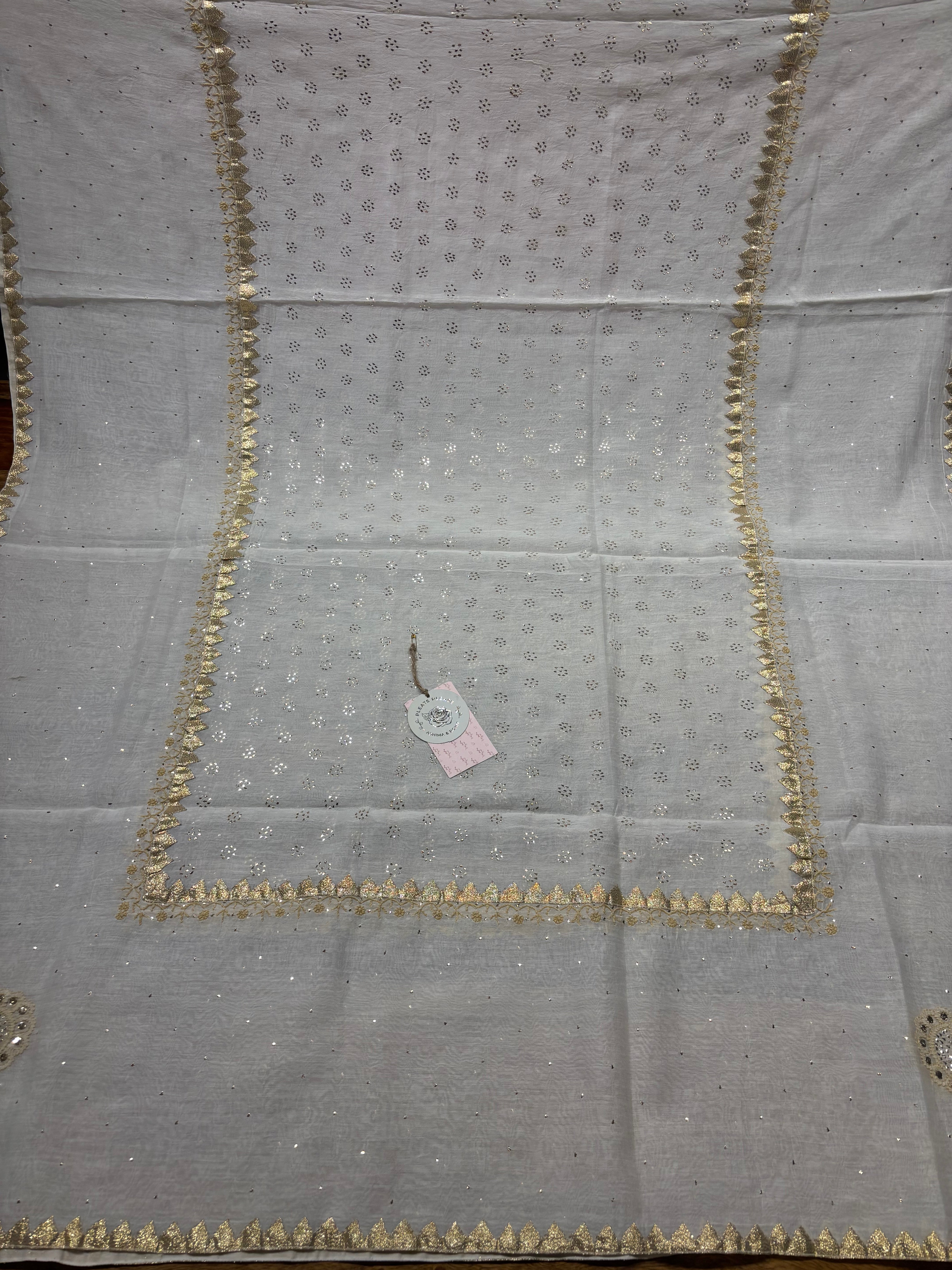 Dyeable Chanderi Mul Chikankari And Mukaish Kurta and Dupatta set