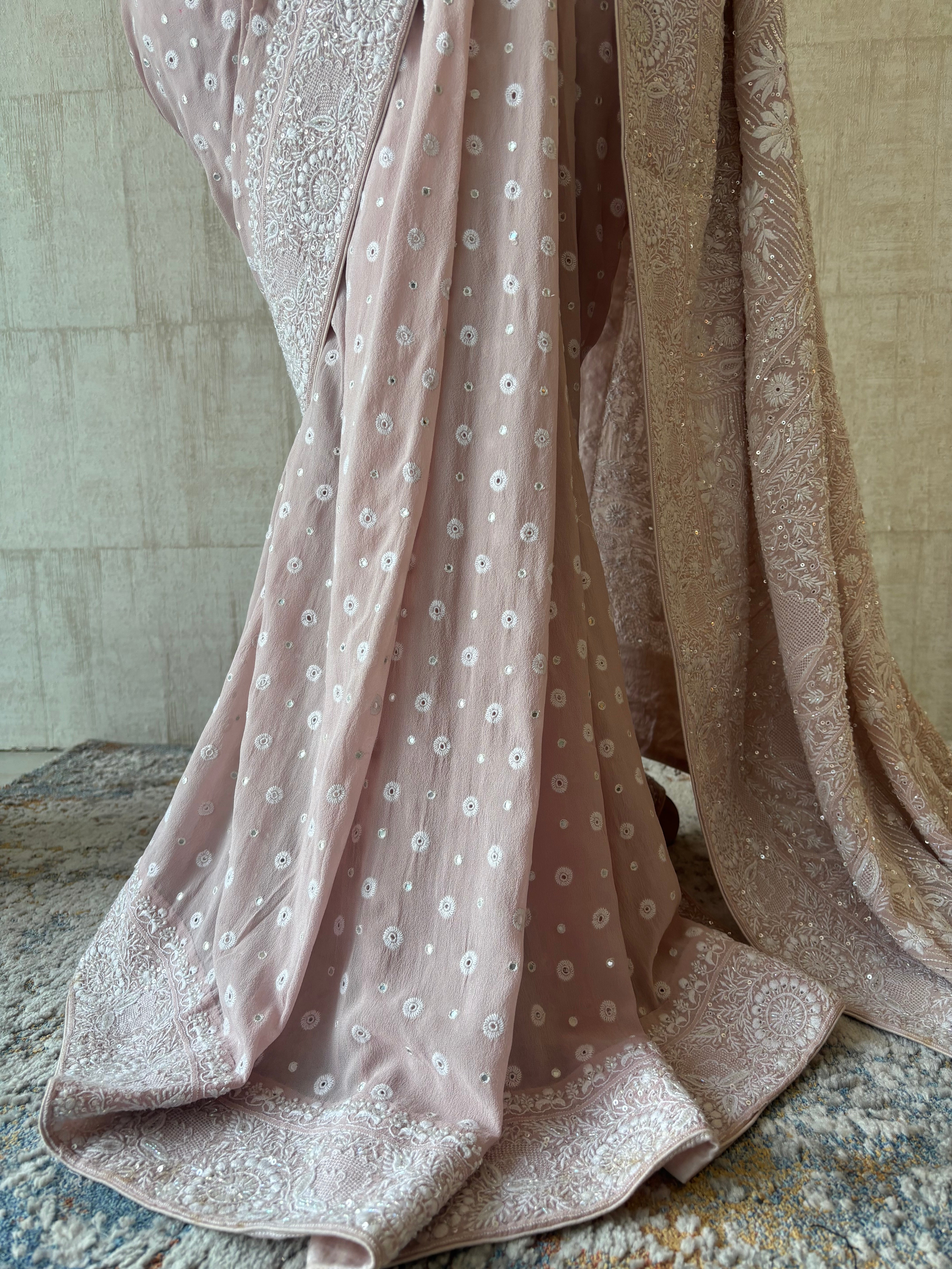 Lilac pure and premium Georgette Saree and Blouse