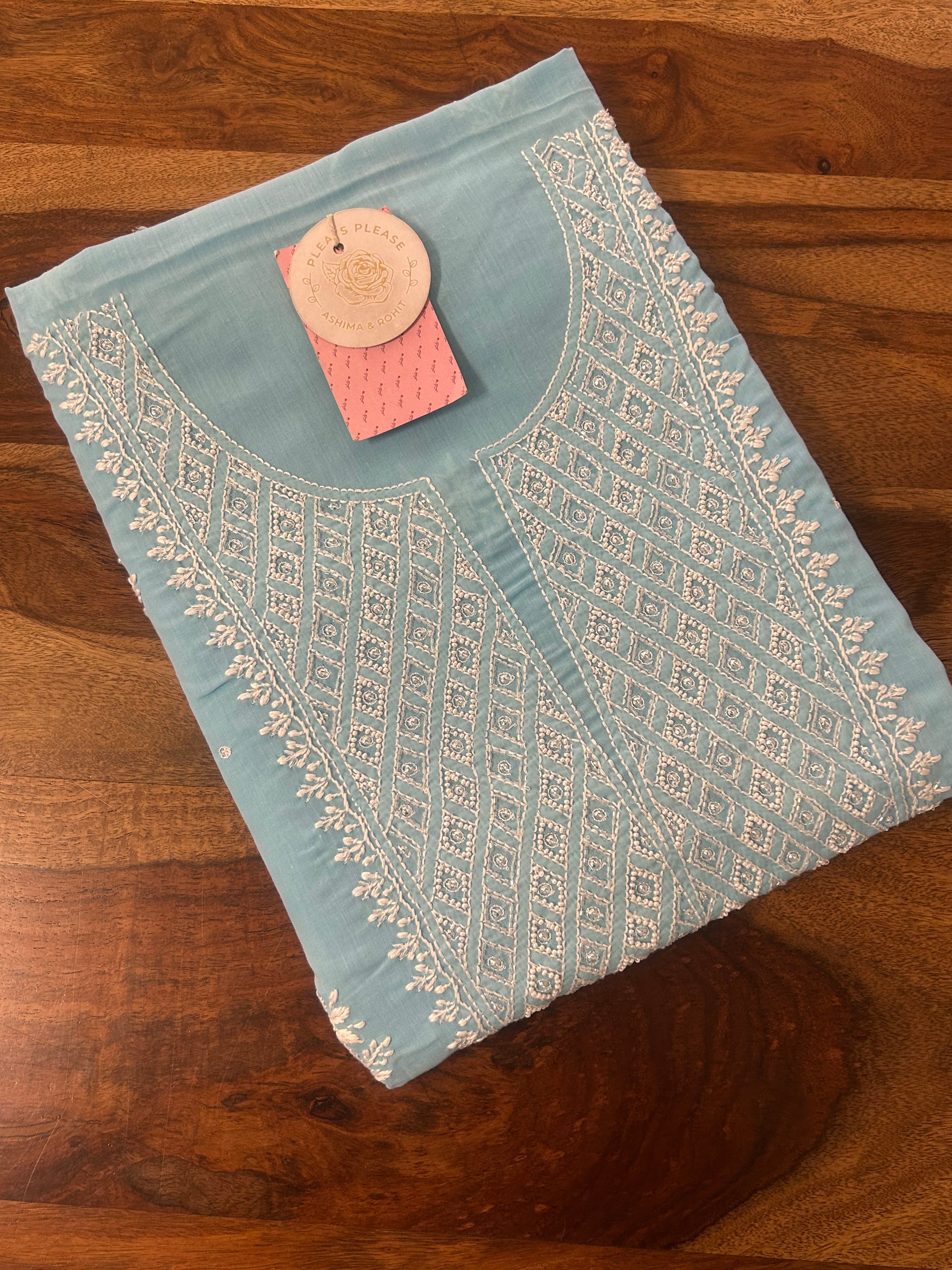 Ice Blue Mulmul Chikankari Kurta