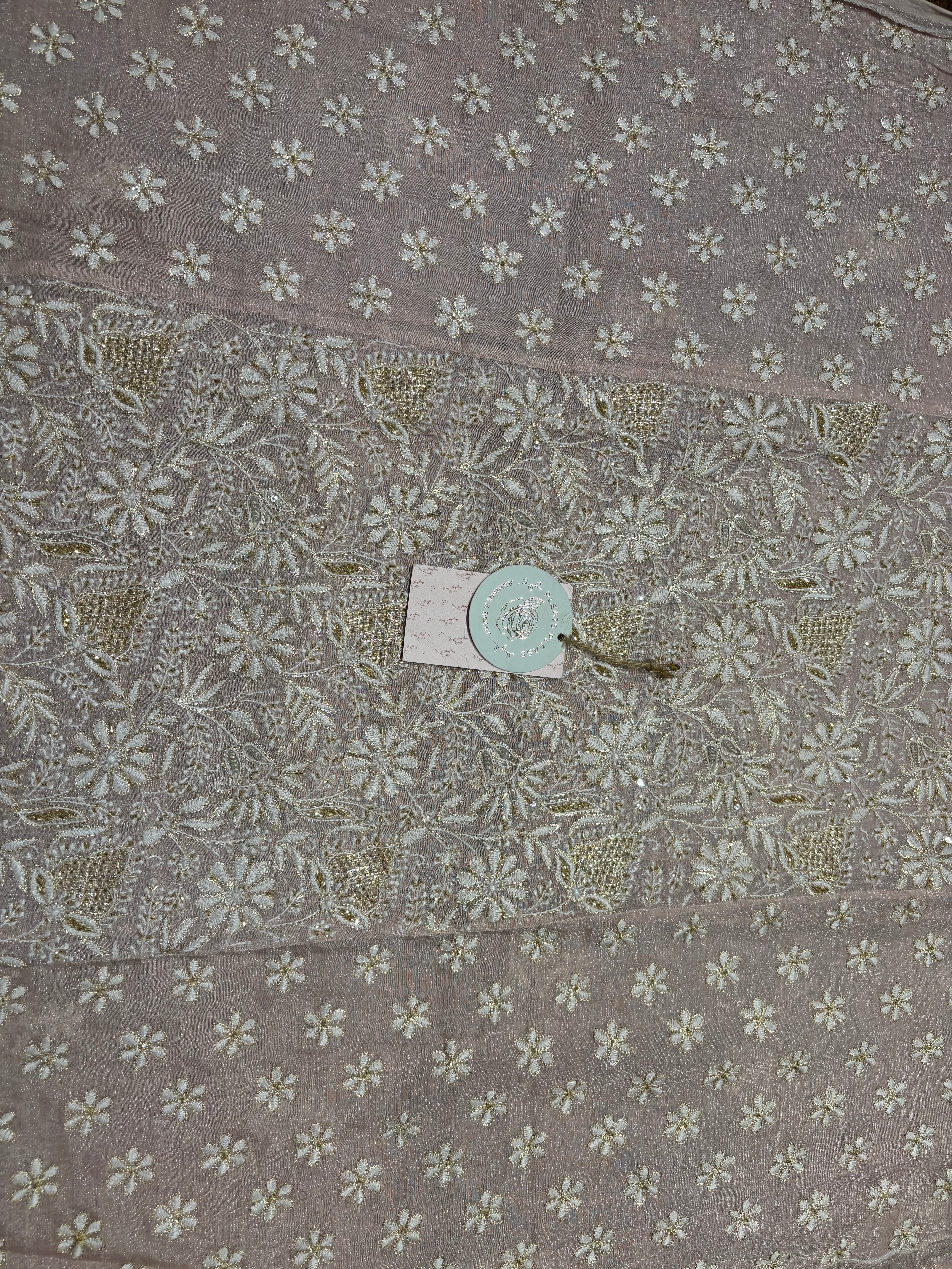 Lavender Pure Tissue Chikankari Kurta and Dupatta set