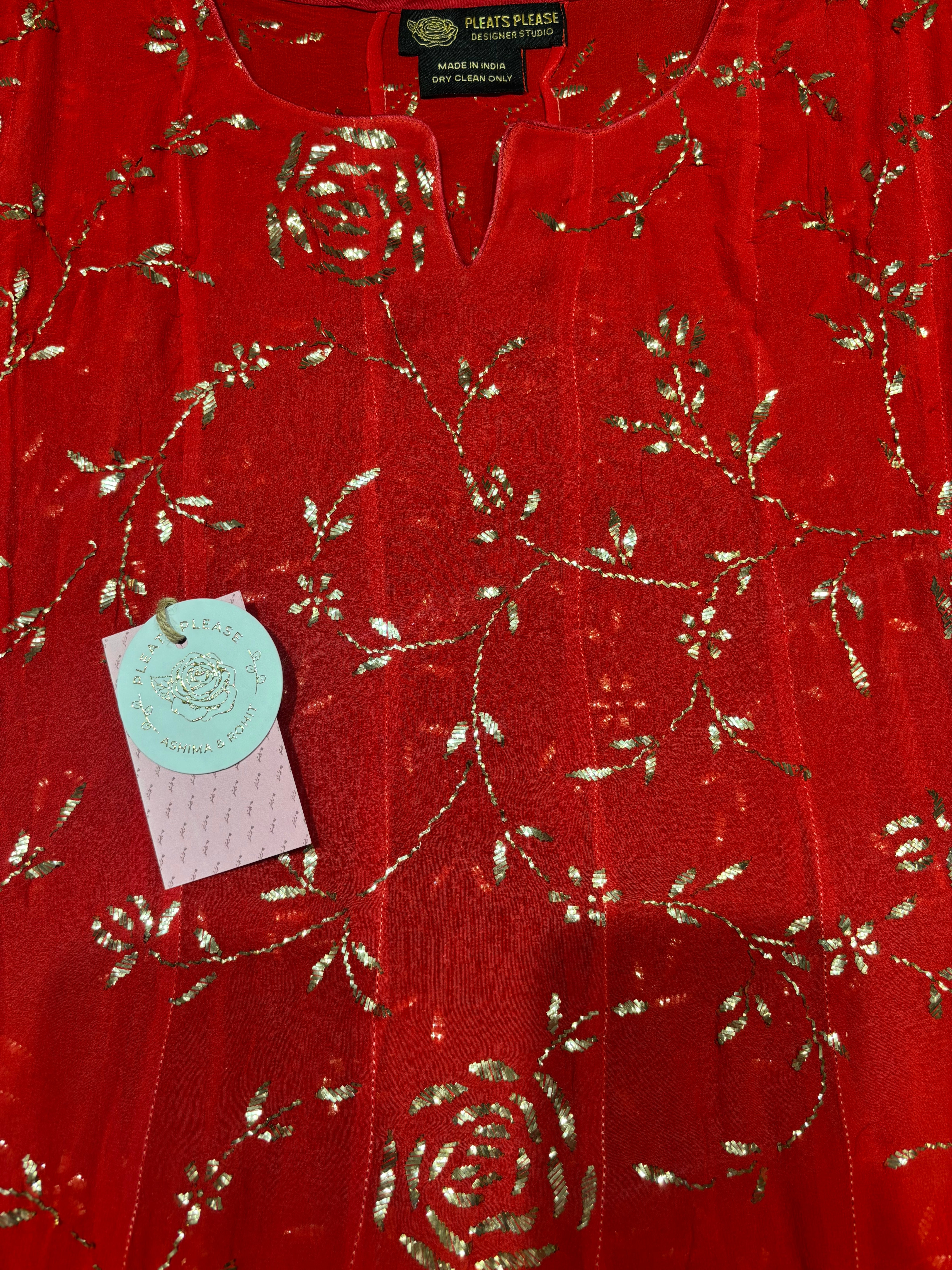 Red Pure and Premium Georgette Mukaish Anarkali and Dupatta Set