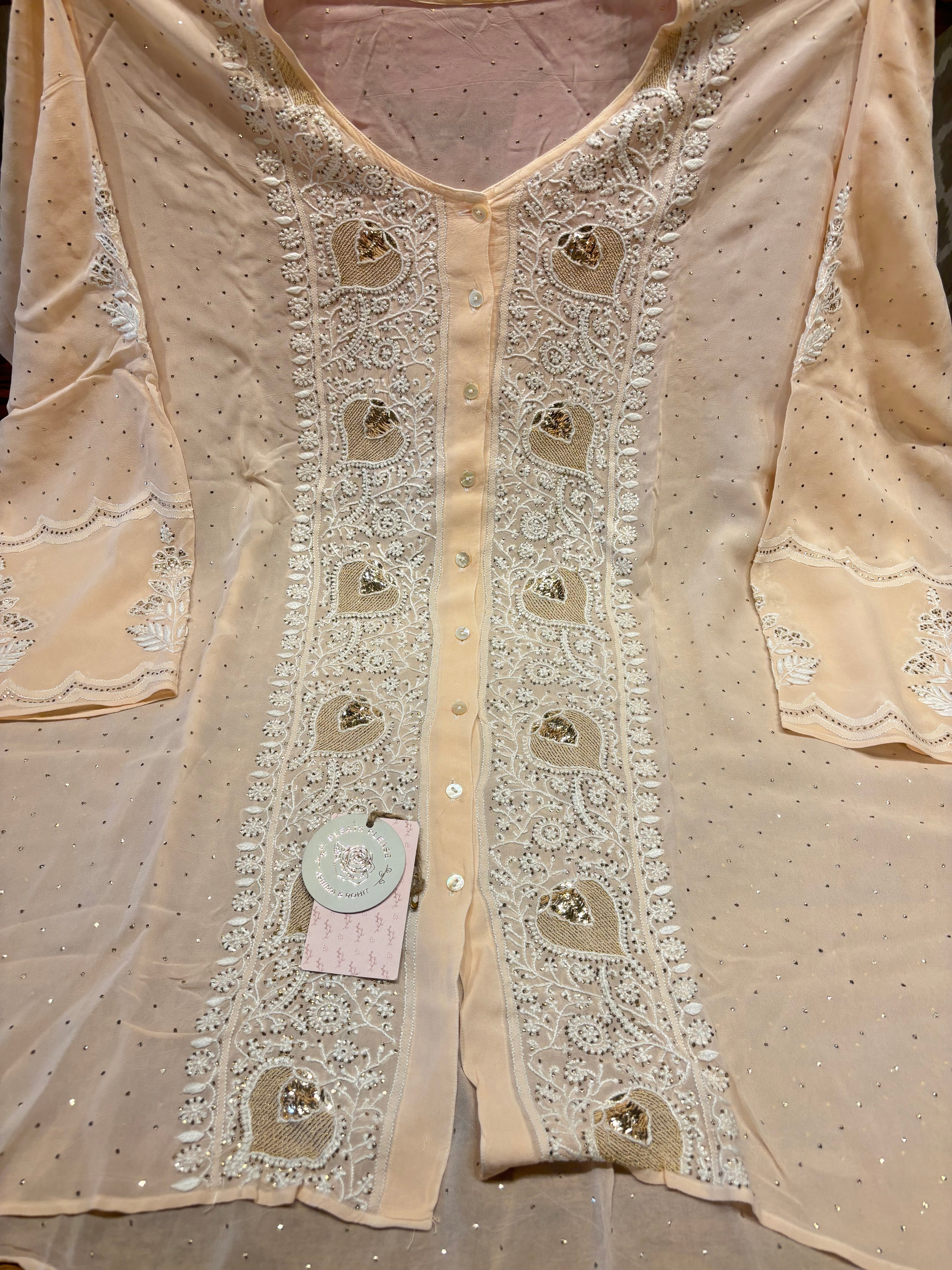 Peach Pure And Premium Georgette Chikankari Co-ord Set