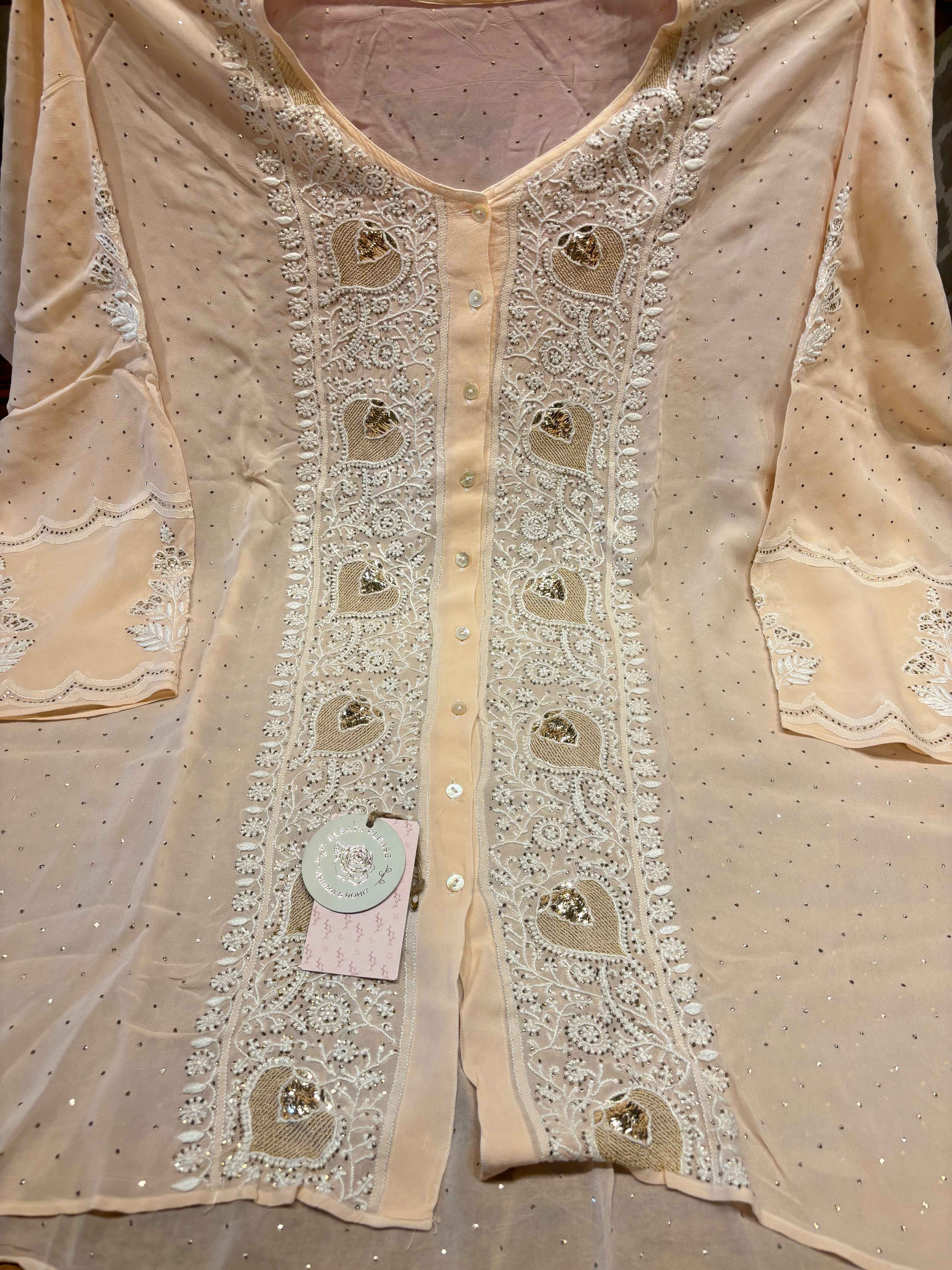 Peach Pure And Premium Georgette Chikankari Co-ord Set - Pleats PleaseChikankari