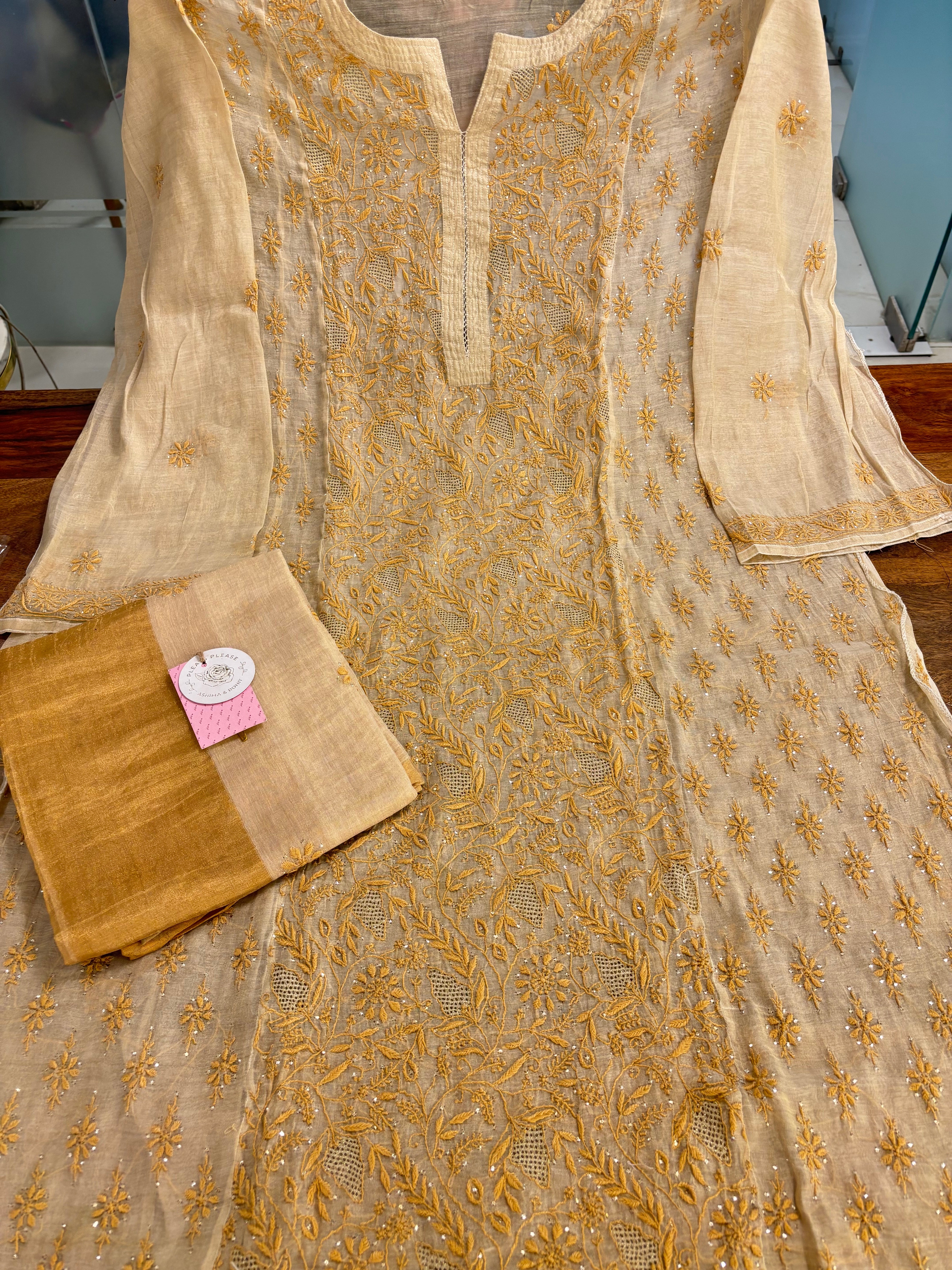 Dyeable Pure & Premium Tissue Chikankari Mukaish Kurta & Dupatta