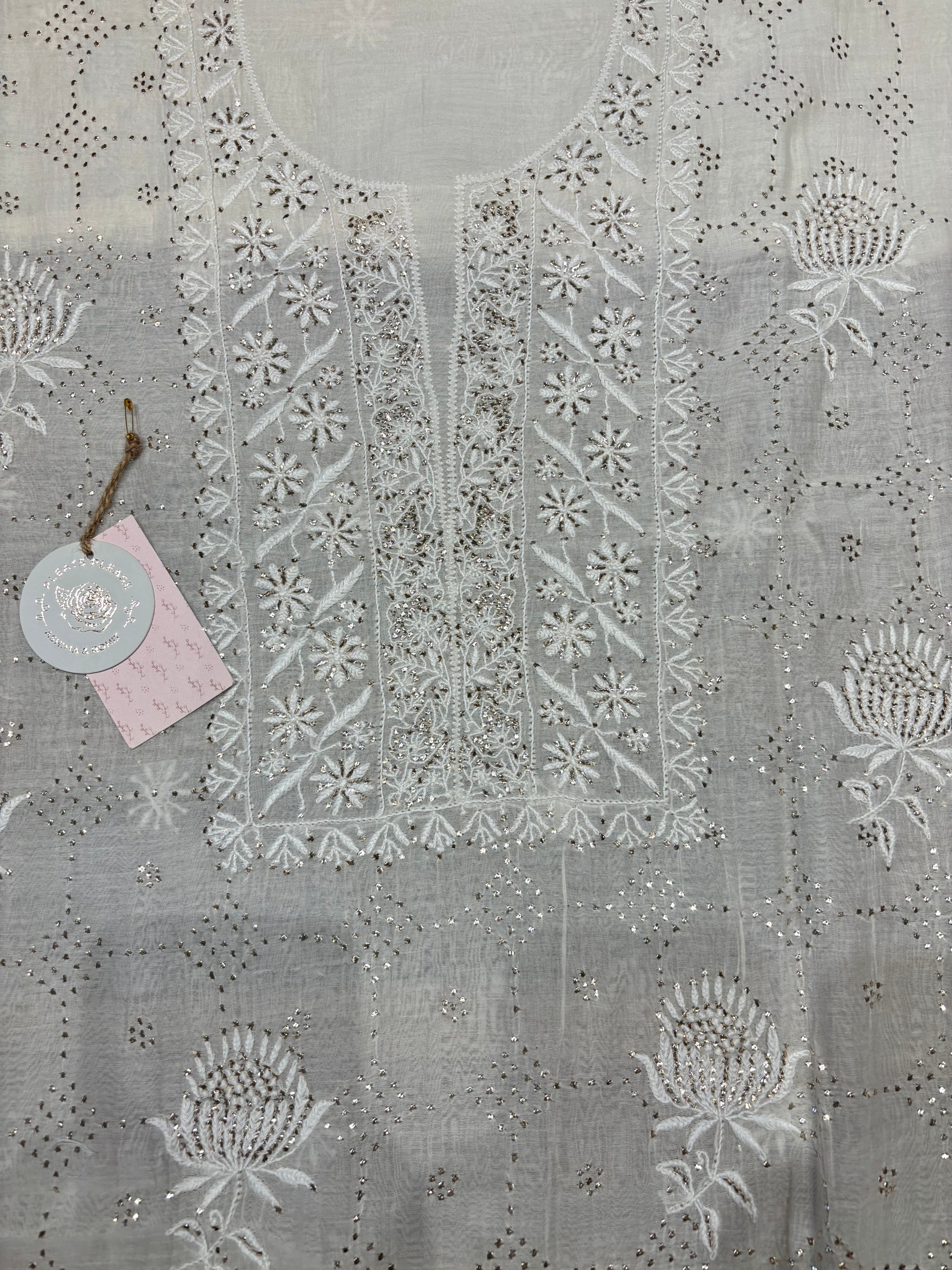 Dyeable Chanderi Mul Chikankari Kurta And Dupatta Fabric