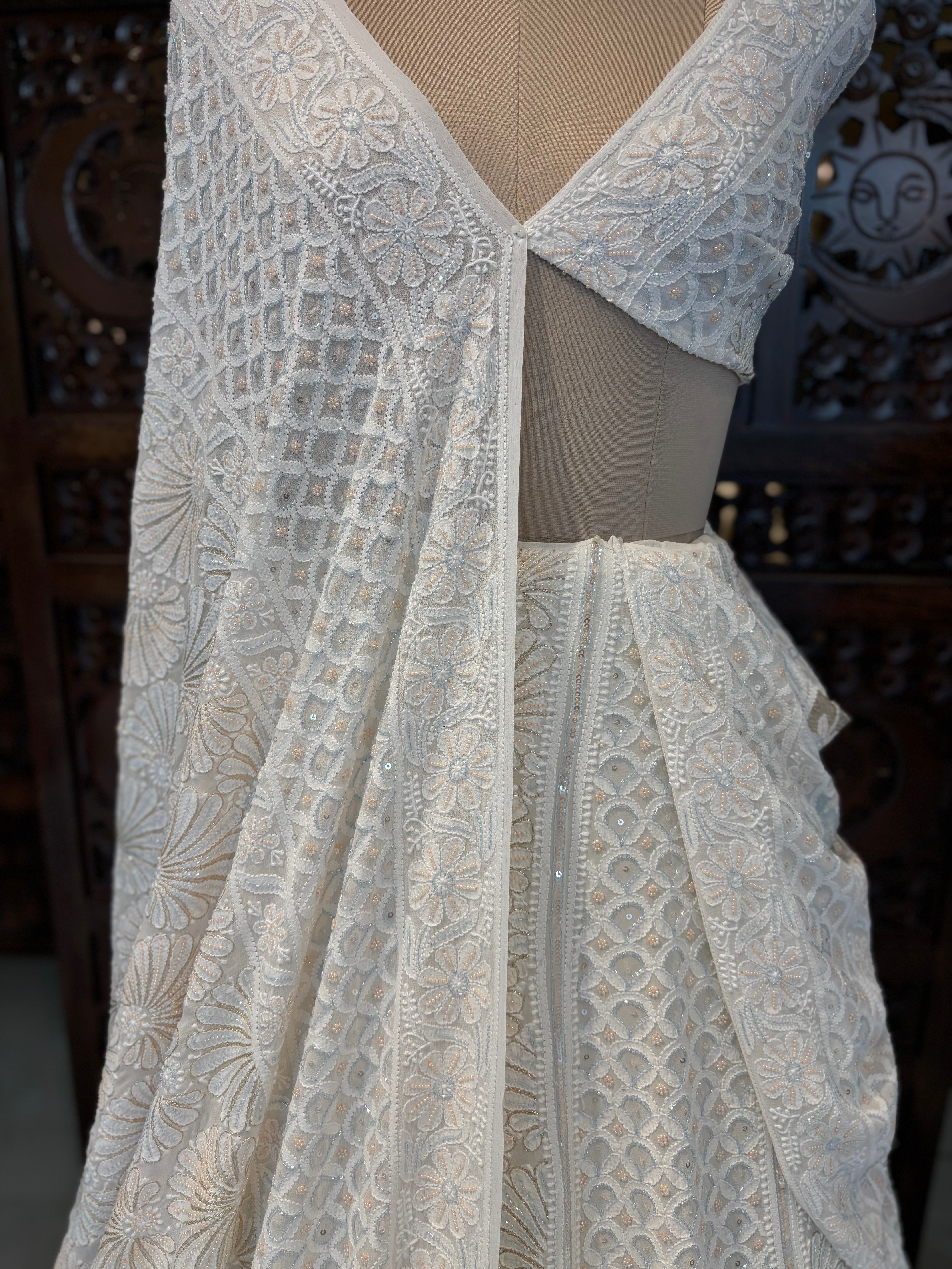 Dyeable Pure & Premium Georgette Chikankari Lehenga & Dupatta Set