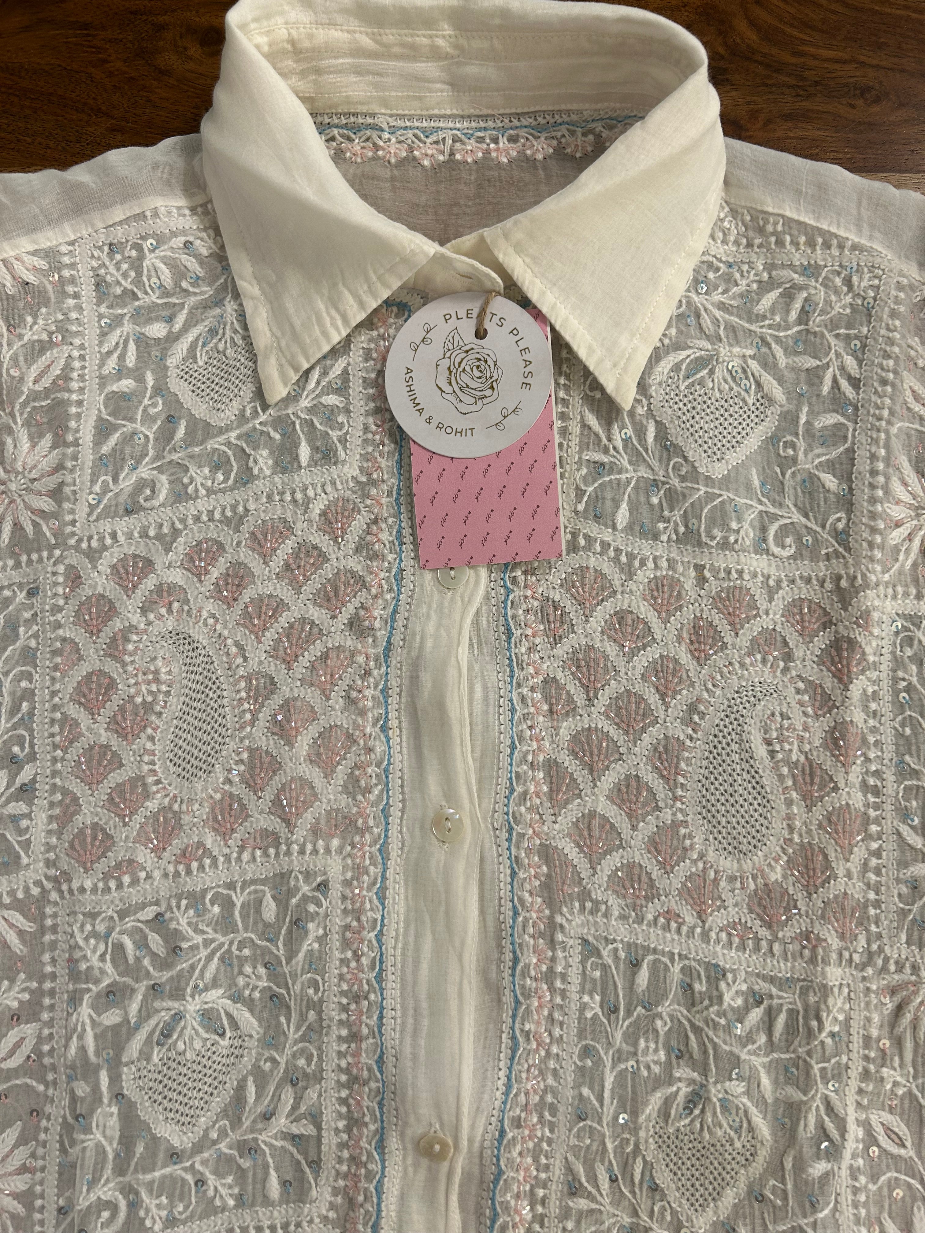 Dyeable Chanderi Mul Chikankari Shirt