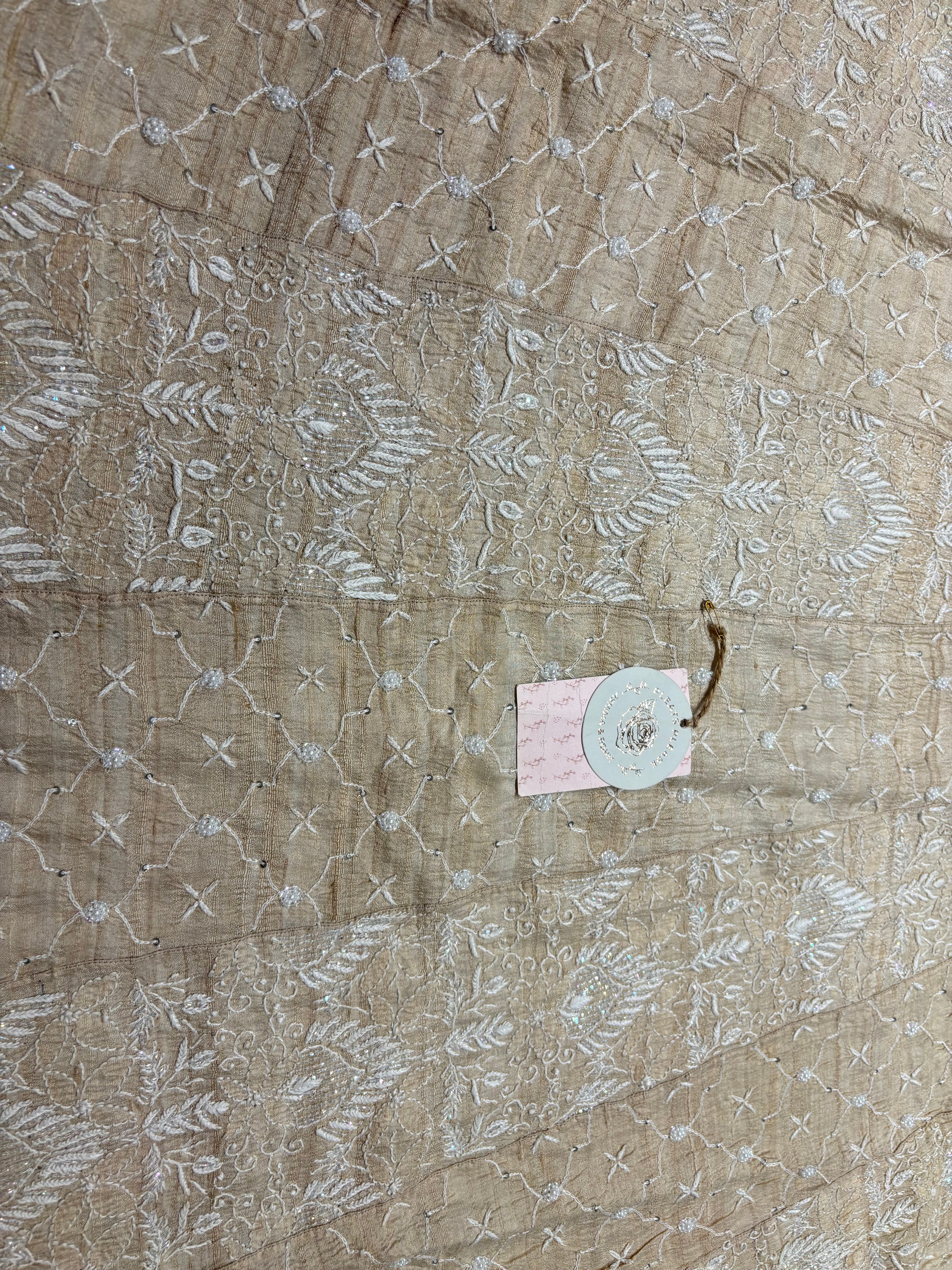 Dyeable Pure Tussar Silk Chikankari Anarkali & Dupatta Set