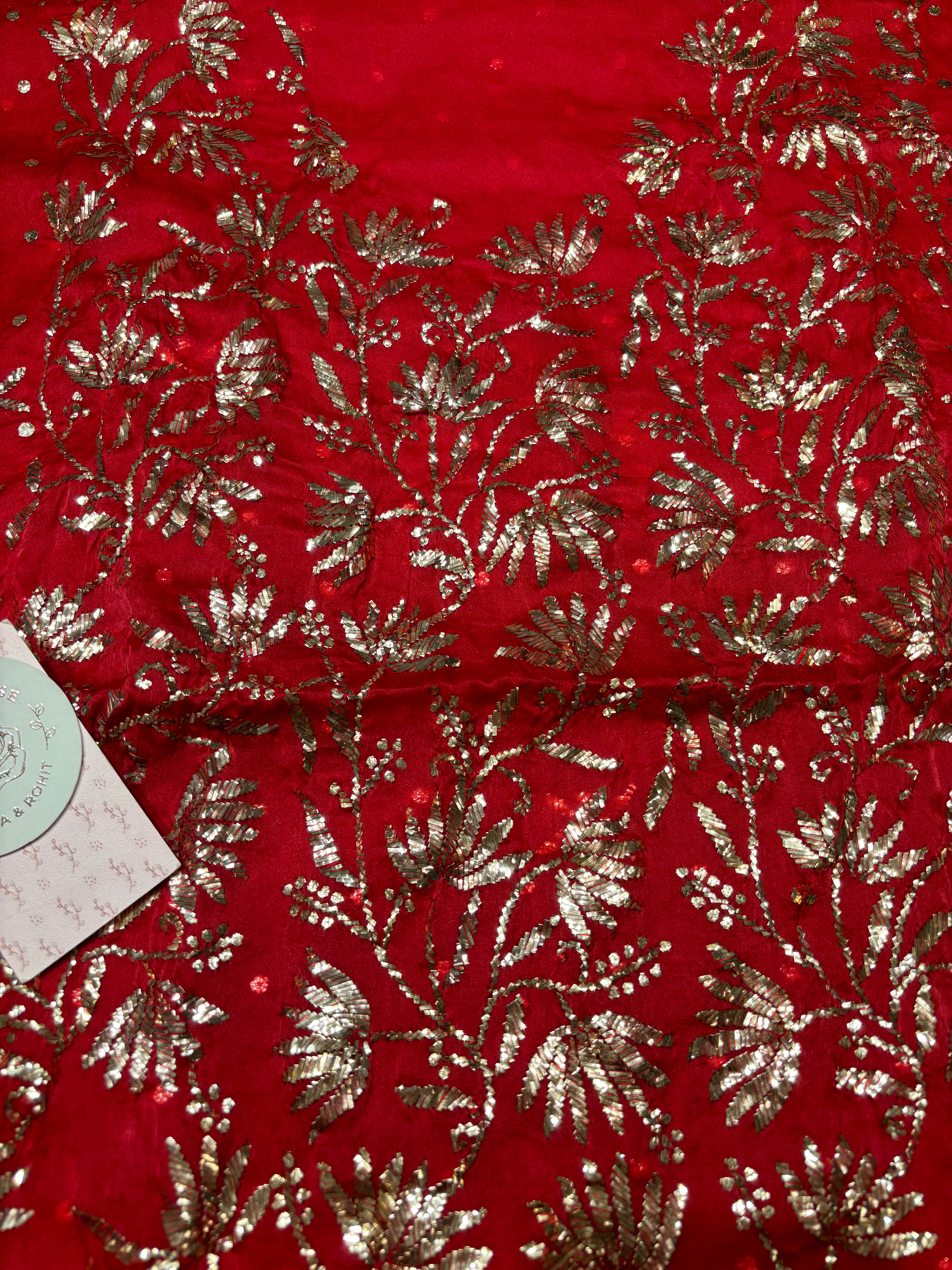 Red Pure and Premium Organza Silk Mukaish Kurta and Dupatta Fabric