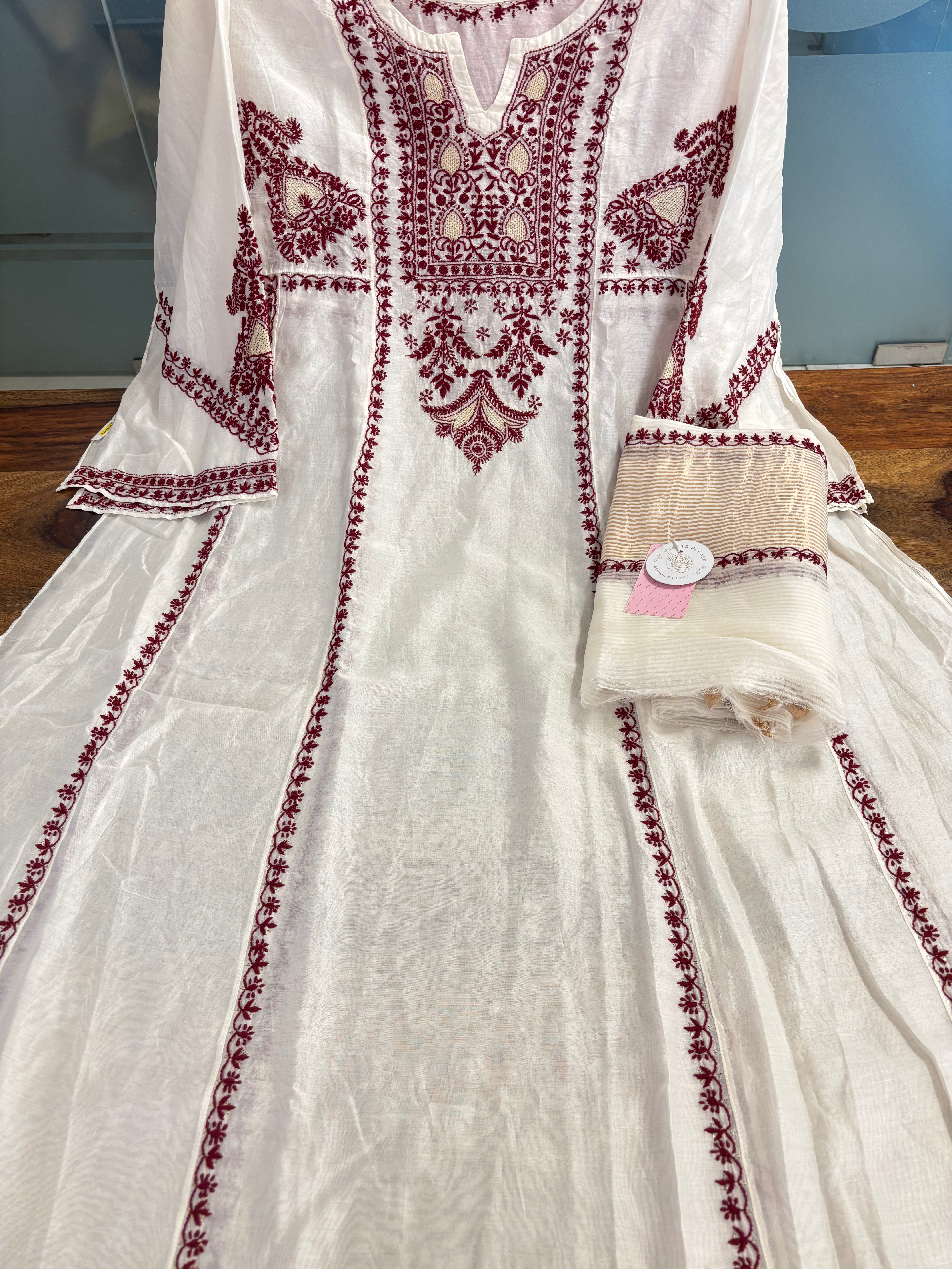 Dyeable Chanderi Chikankari Anarkali & Dupatta Set