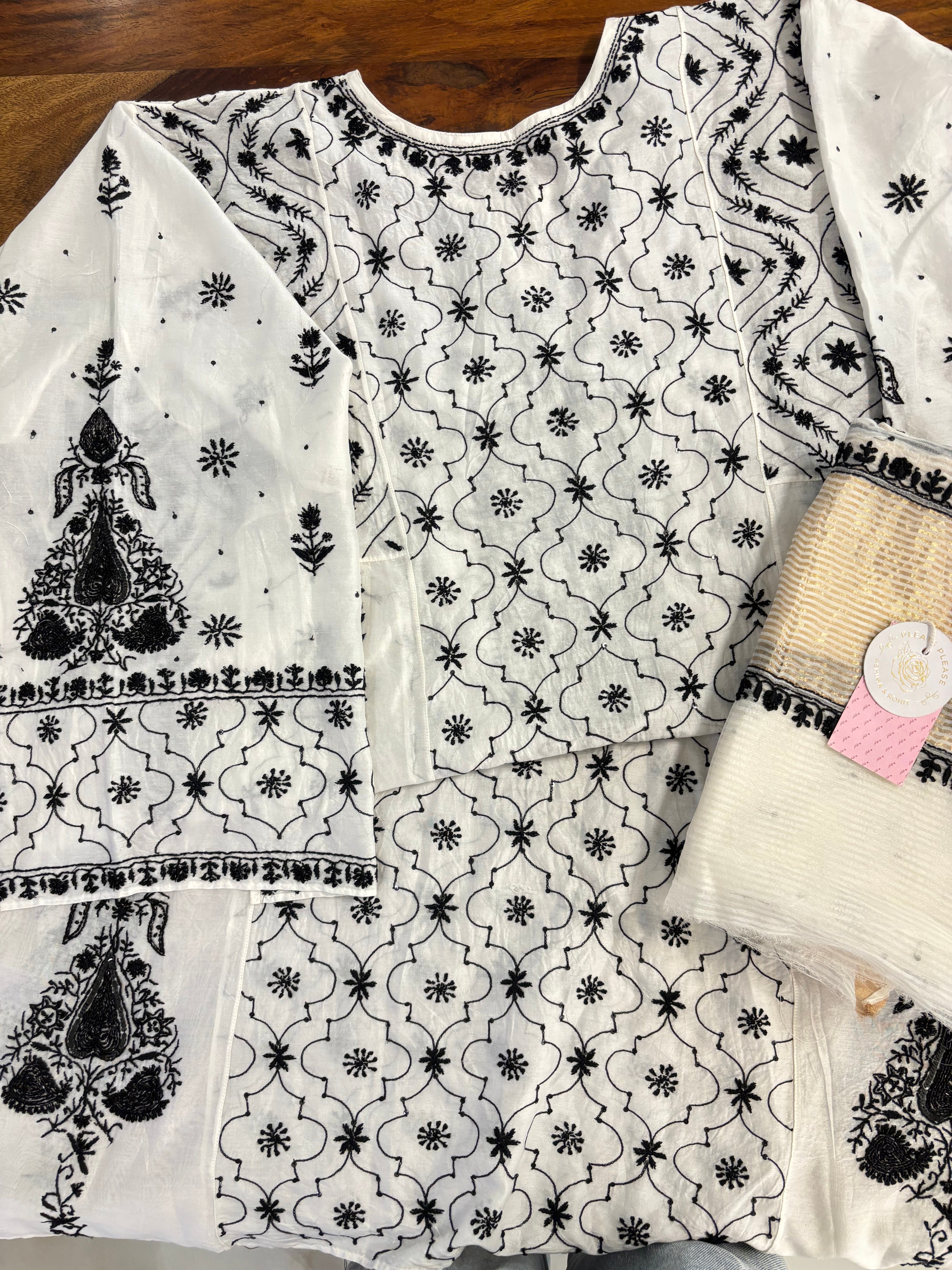 Dyeable Chanderi Chikankari Anarkali & Dupatta Set