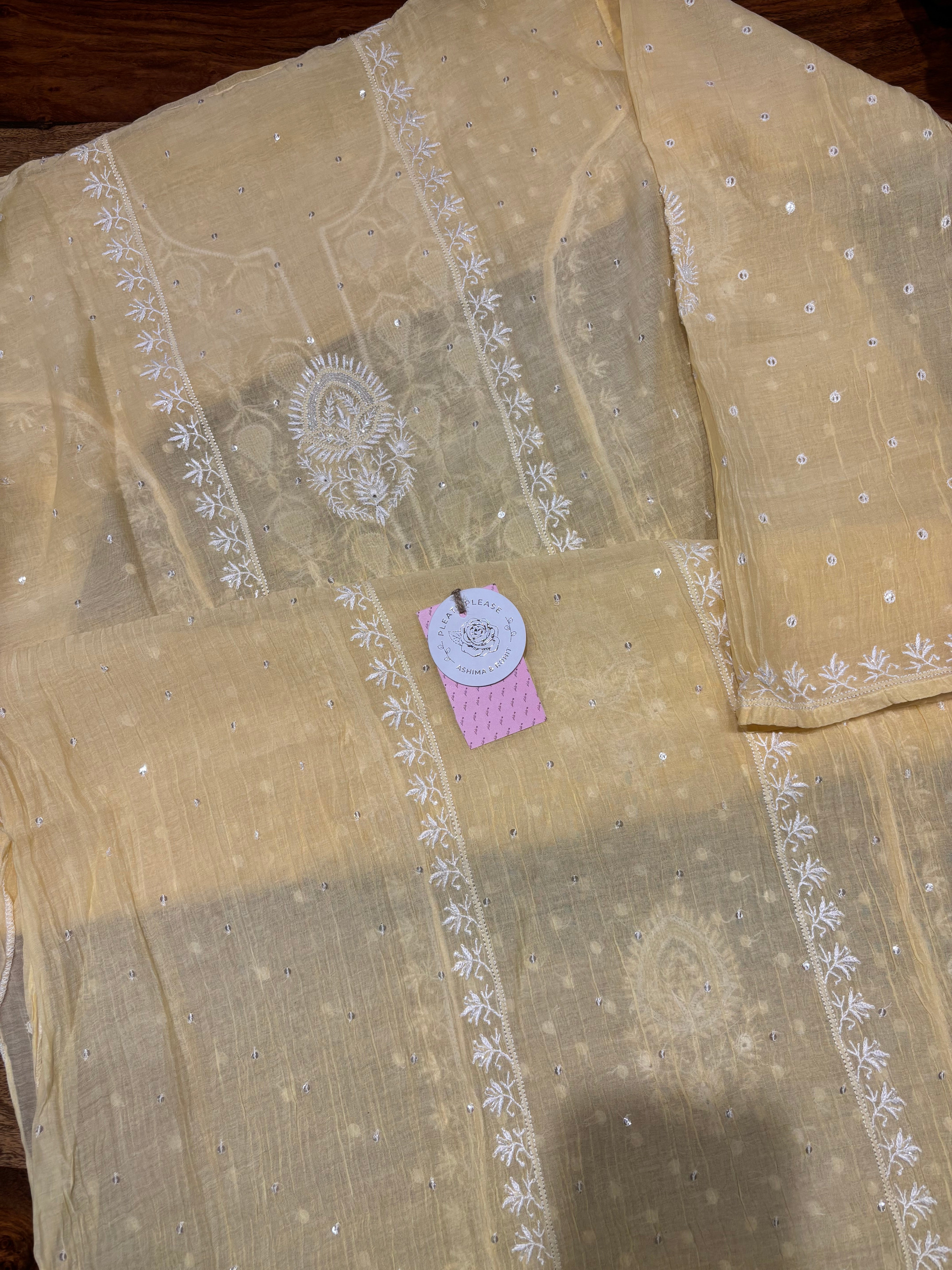 Butter Yellow Chanderi Mul Chikankari Kurta & Dupatta Set