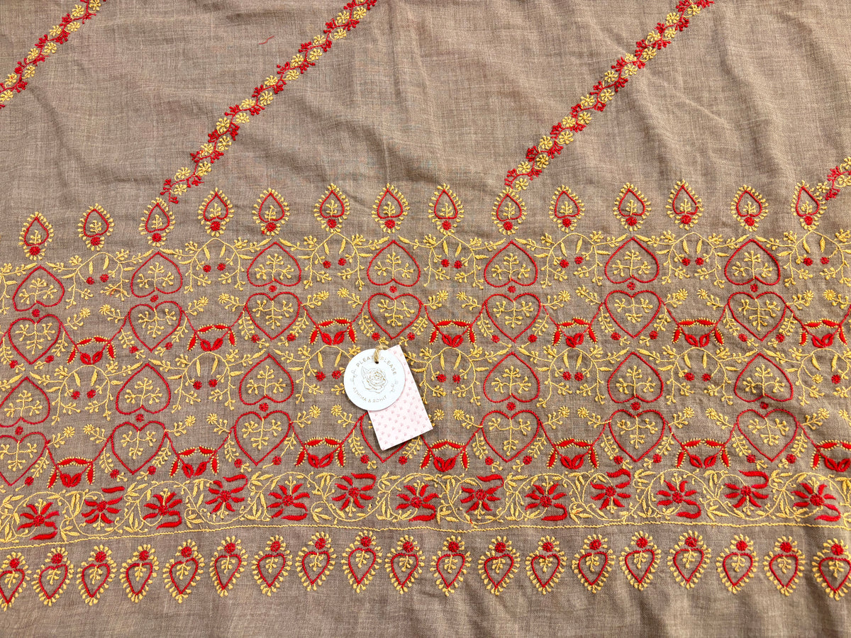 Grey Pashmina Chikankari Shawl