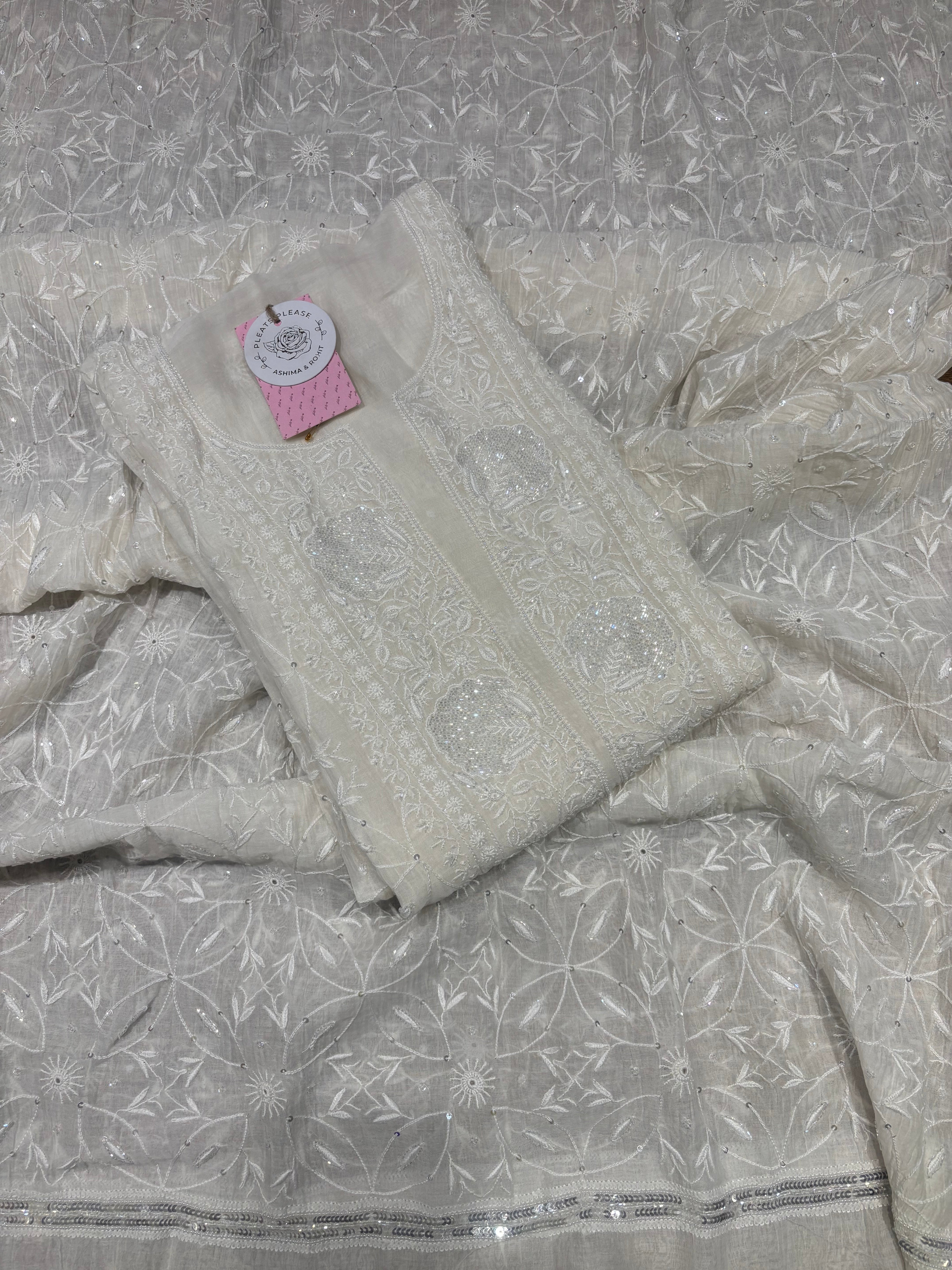 Dyeable Chanderi Mul Chikankari Kurta & Dupatta Set