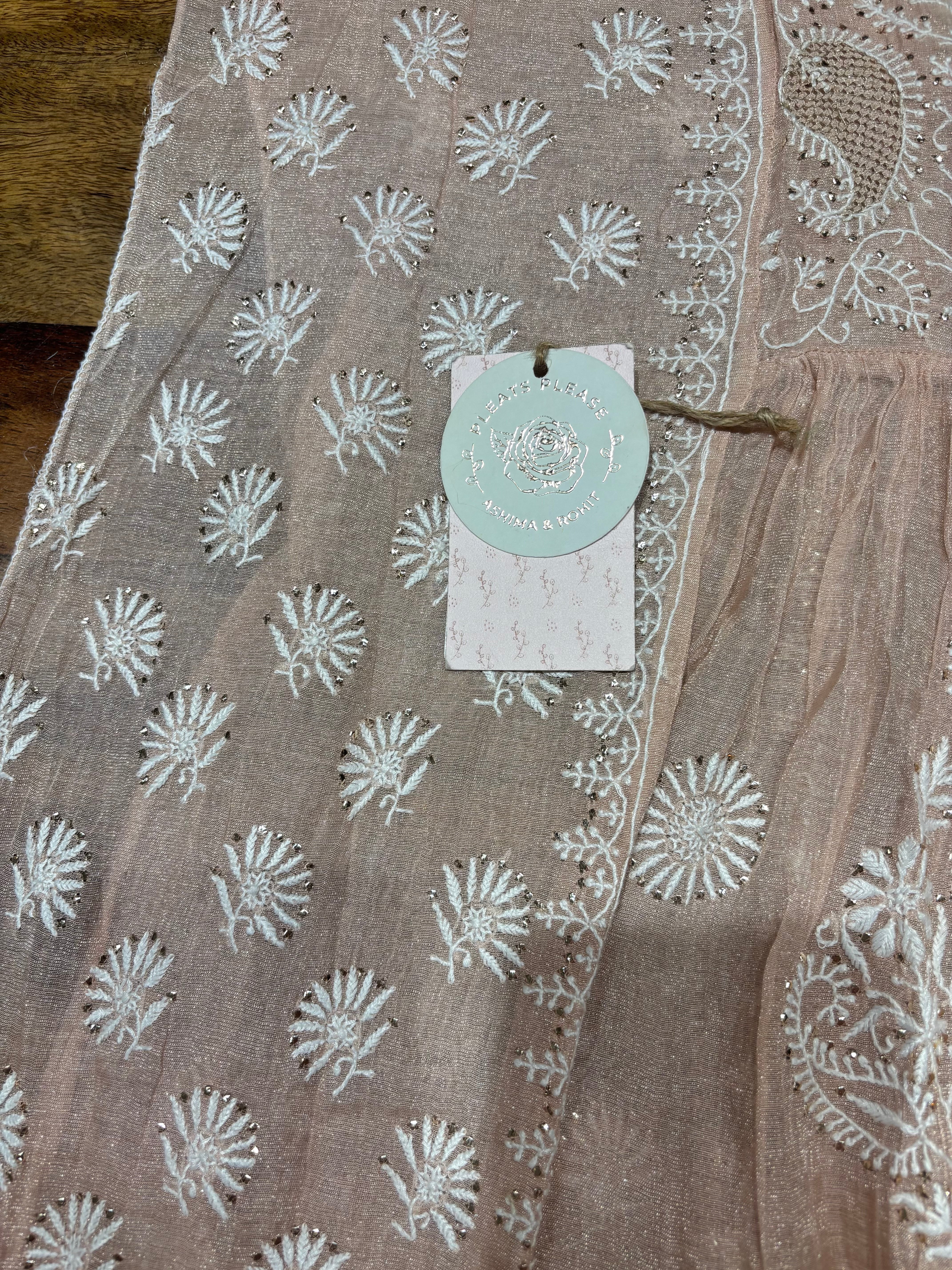 Peach Pure & Premium Tissue Chikankari Angrakha Kurta & Dupatta Set