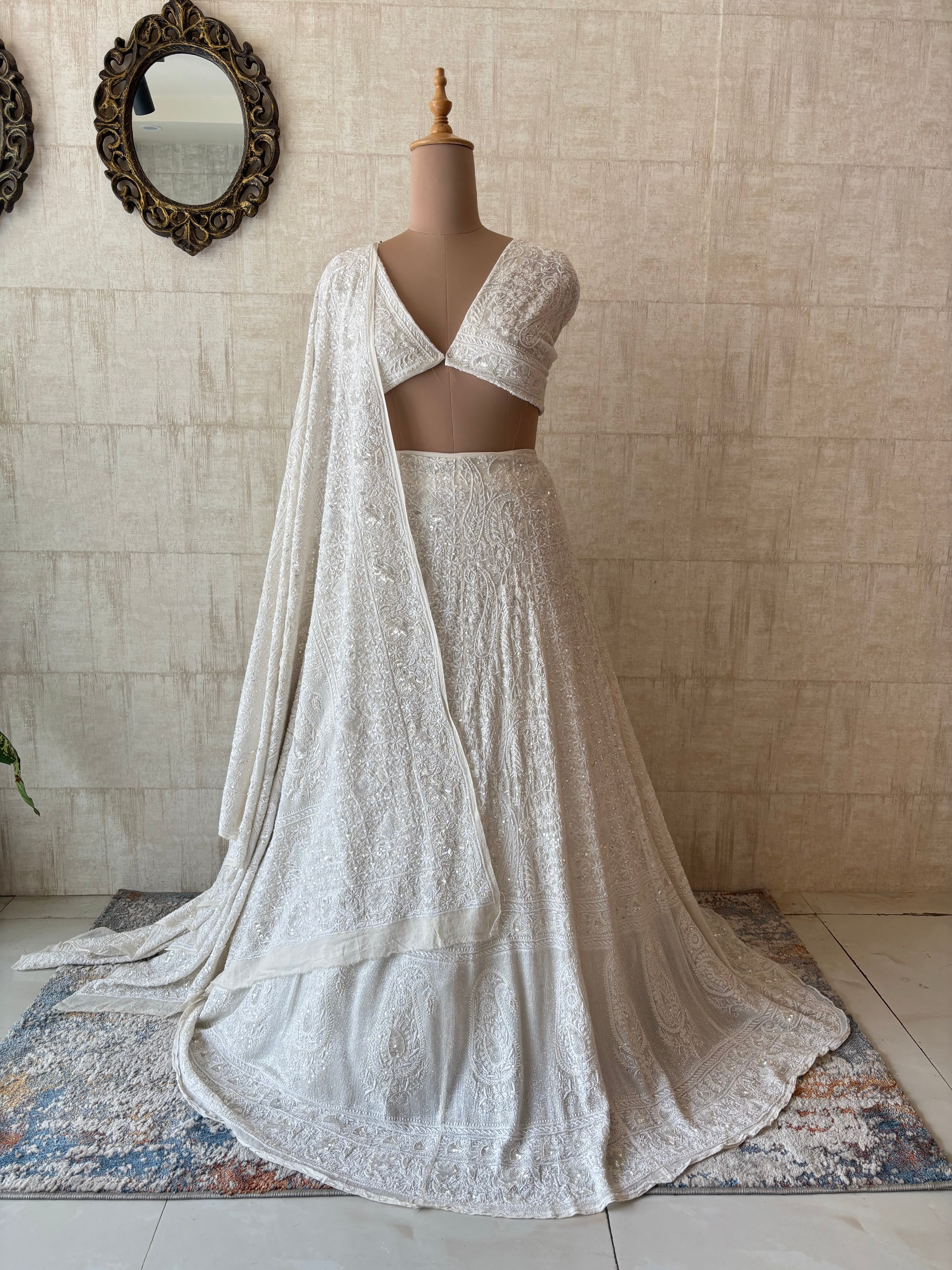 Dyeable Pure & Premium Georgette Chikankari Lehenga Set