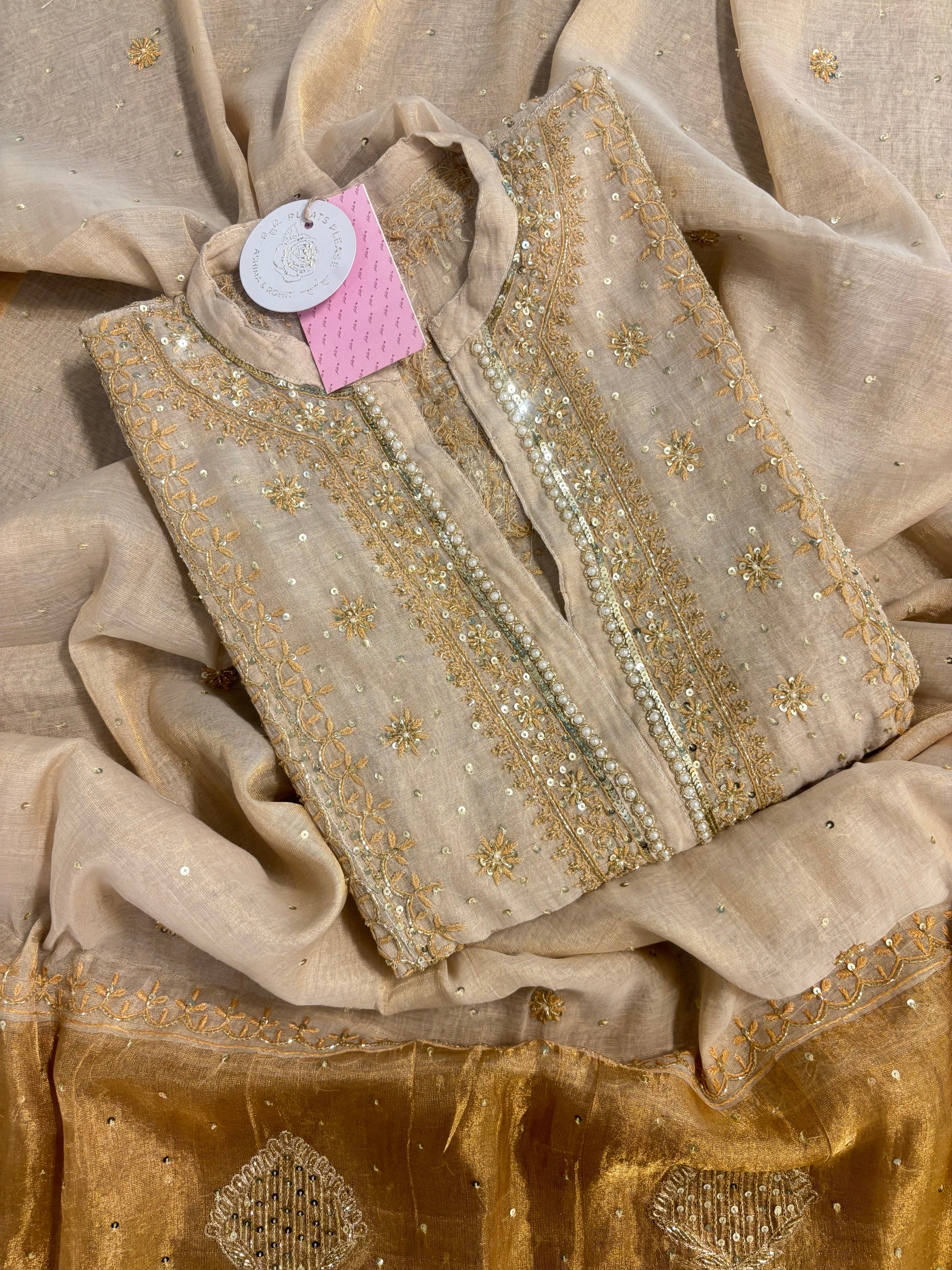 Dyeable Pure & Premium Tissue Pearl Neckline Chikankari Kurta & Dupatta