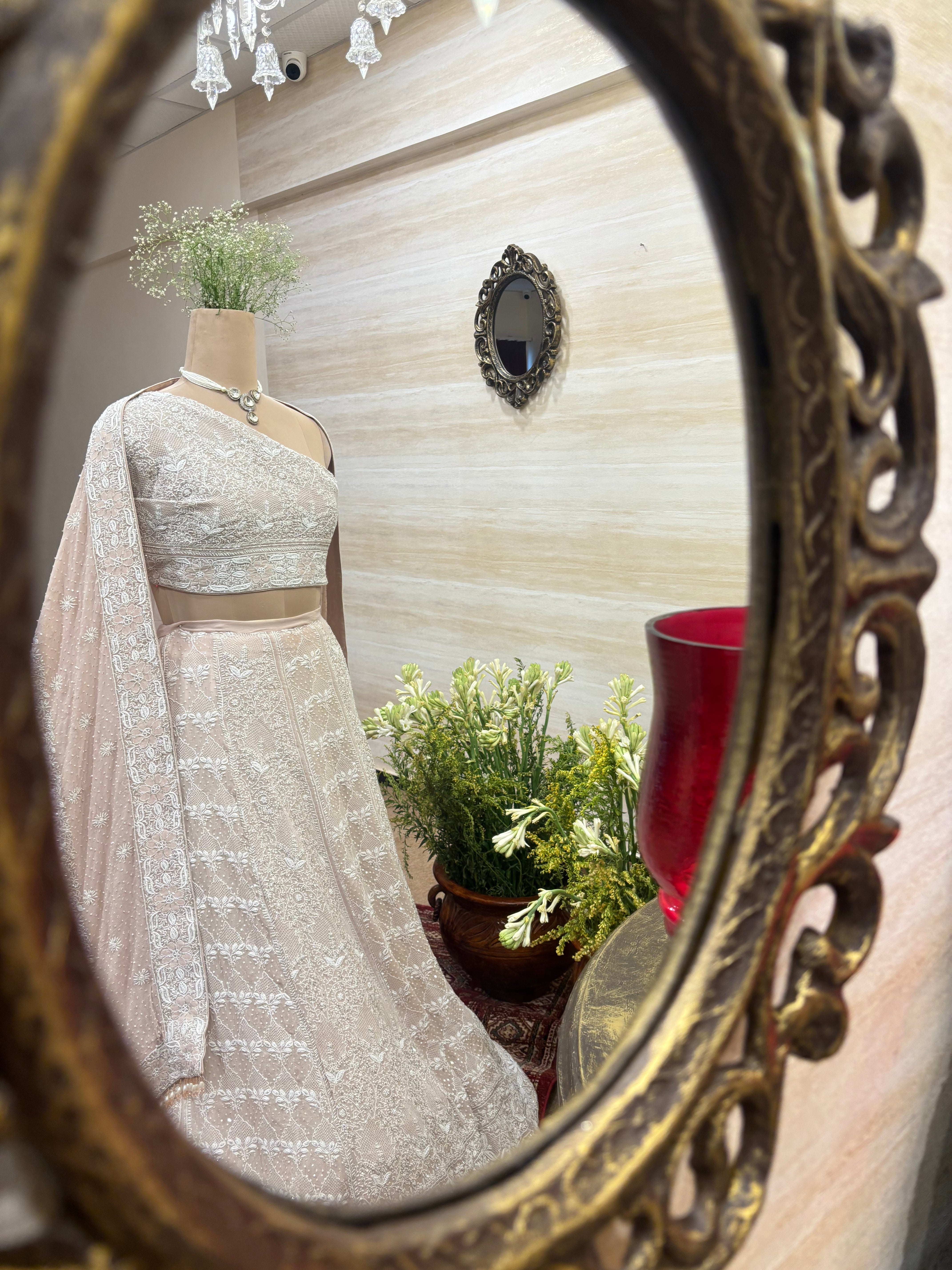 Nude Peach Pure & Premium Georgette Chikankari Lehenga Set