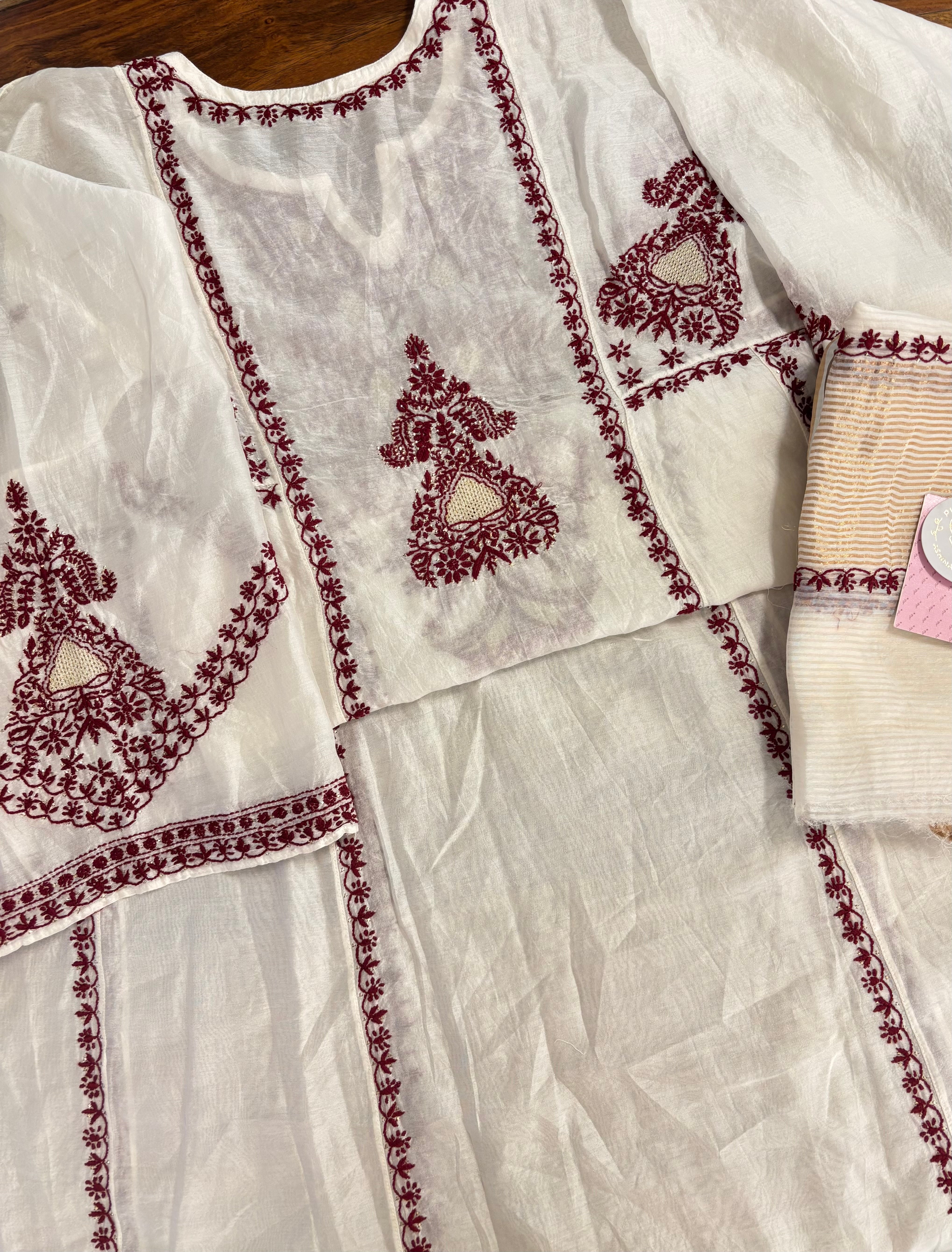Dyeable Chanderi Chikankari Anarkali & Dupatta Set