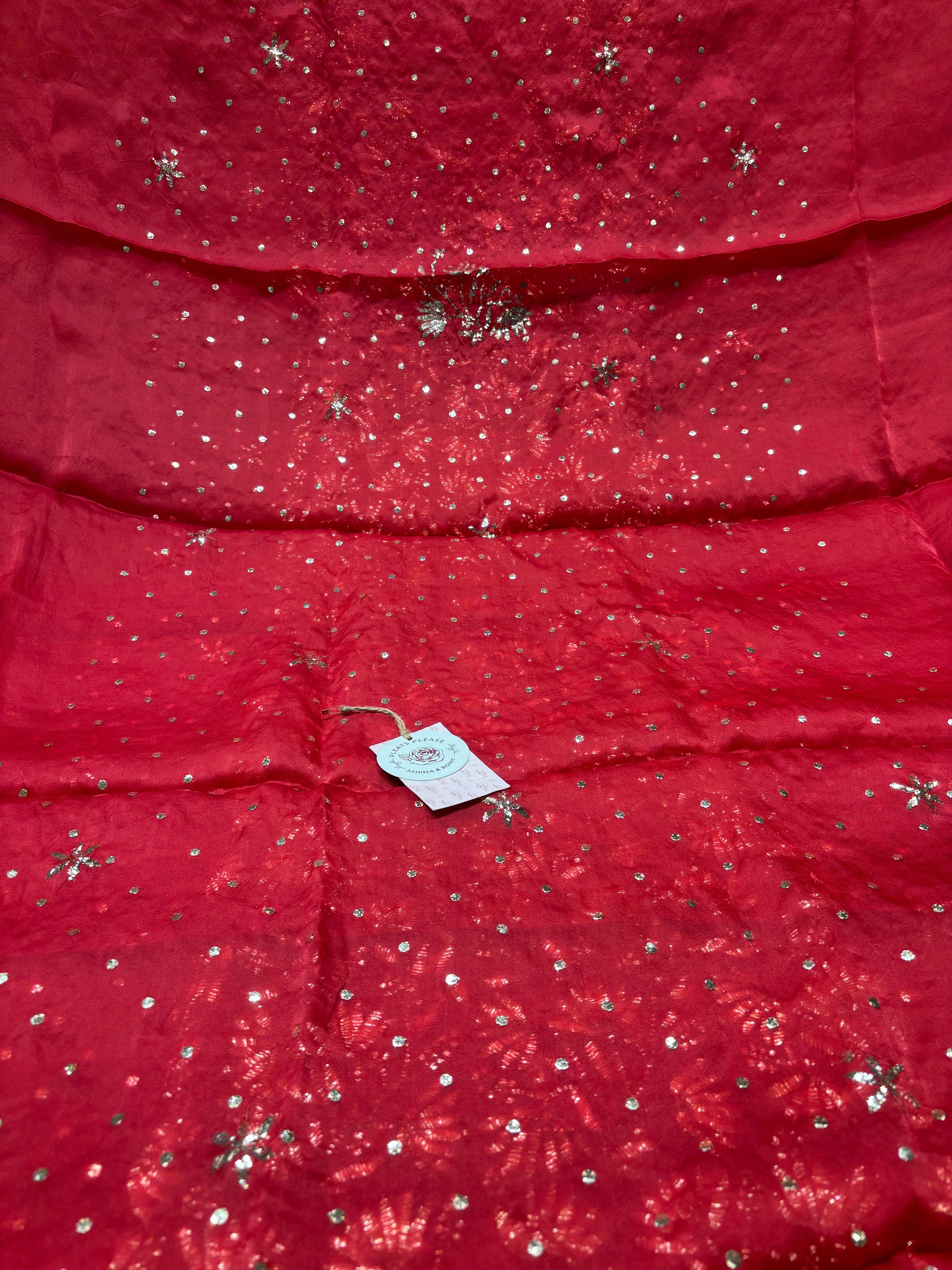 Red Pure and Premium Organza Silk Mukaish Kurta and Dupatta Fabric