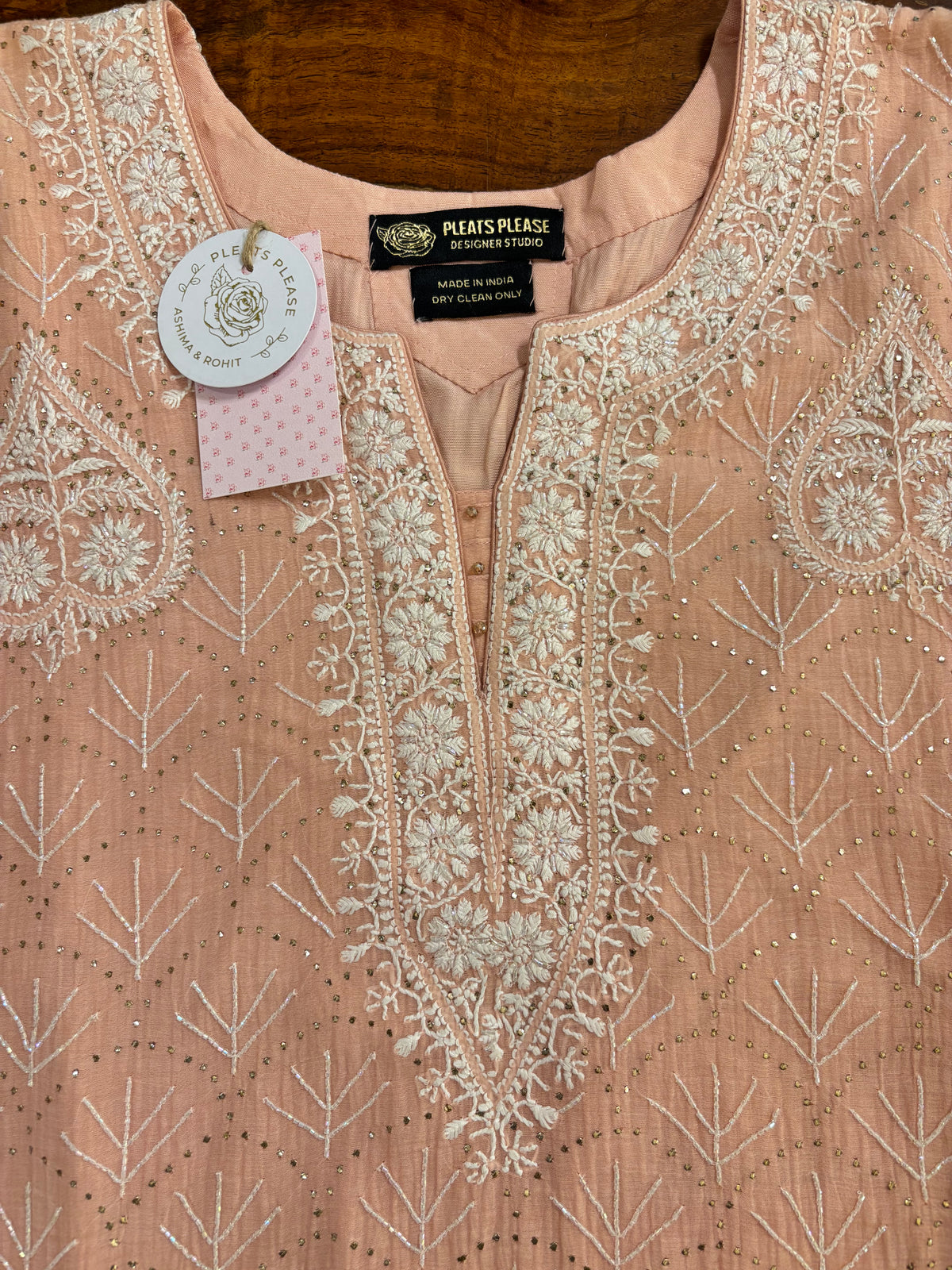 Peach Ombré Chanderi Mul Chikankari Mukaish Kurta, Dupatta & Bottom