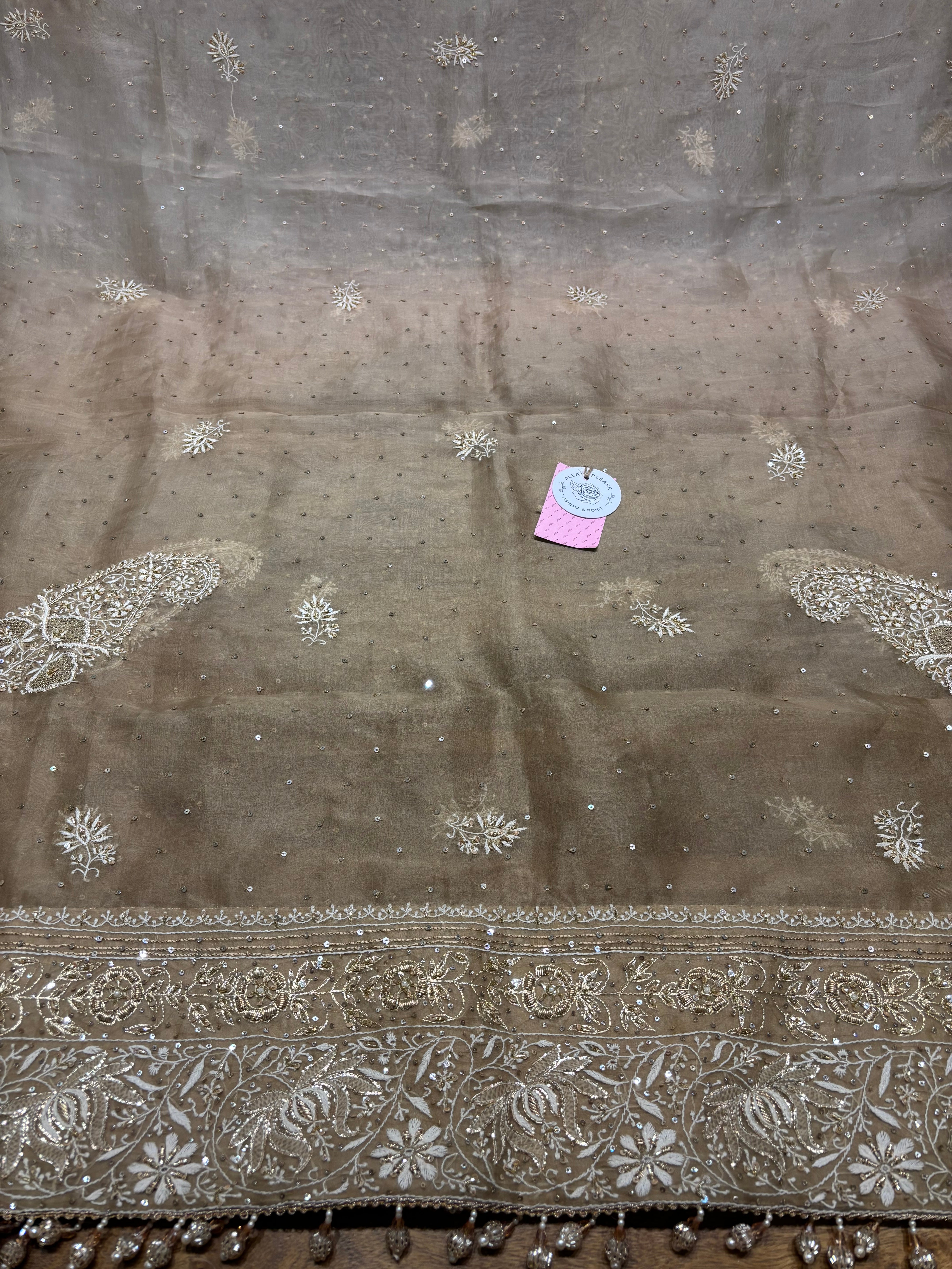 Brown Pure & Premium Organza Chikankari Anarkali & Dupatta Set