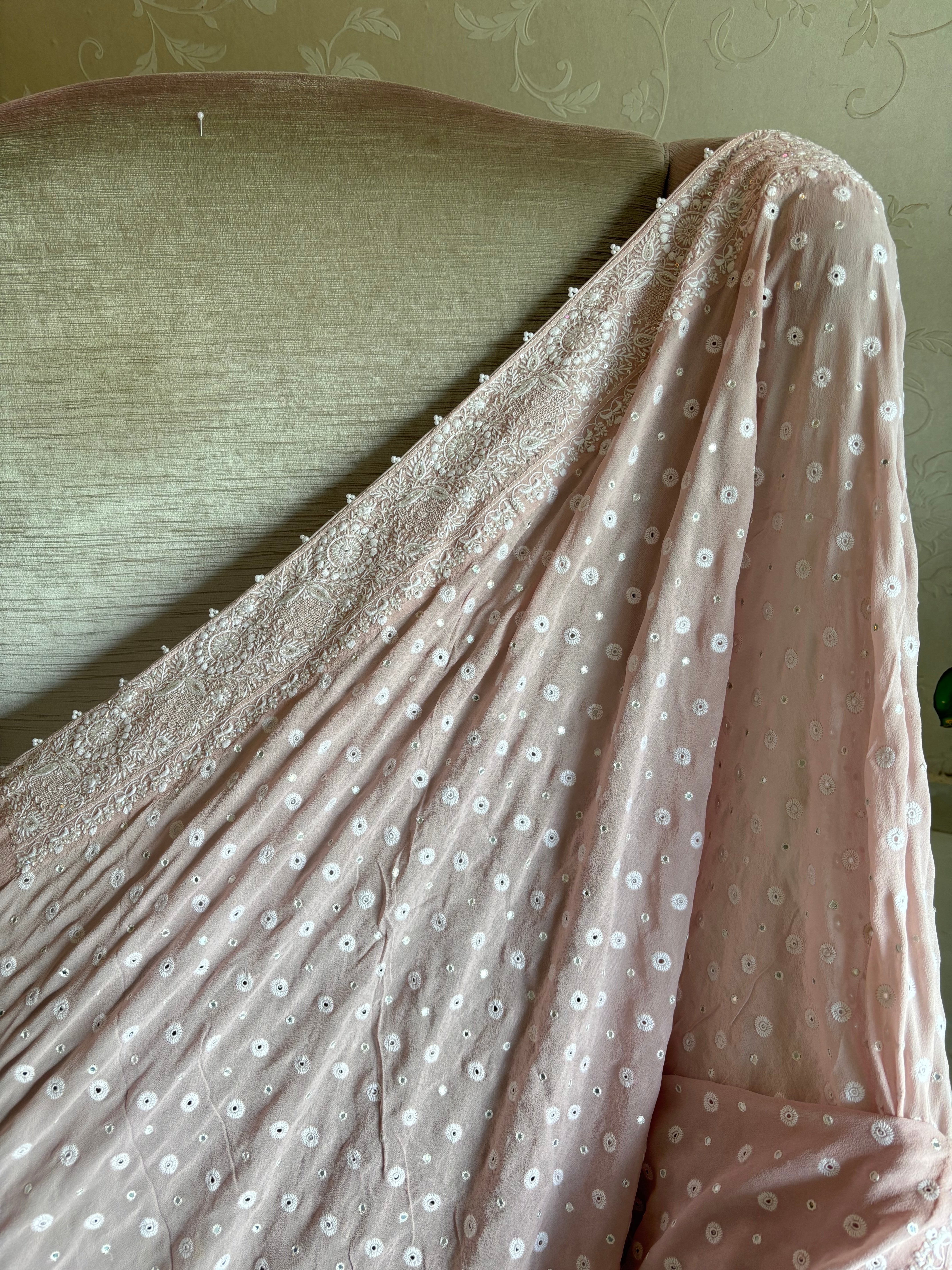 Dusty Pink Pure And Premium Georgette Saree And Blouse