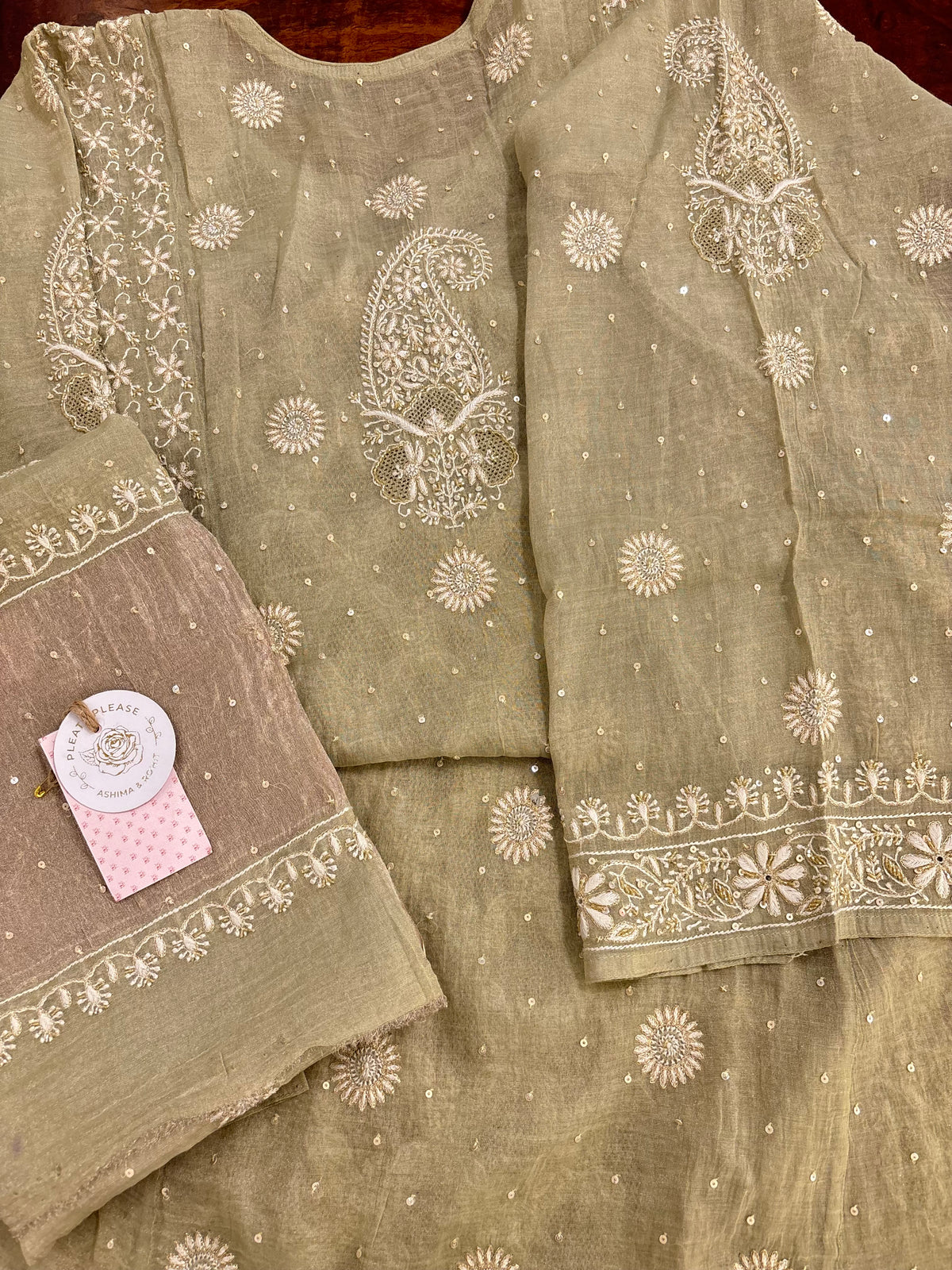 Pistachio Green Pure & Premium Tissue Jaal Chikankari Anarkali & Dupatta