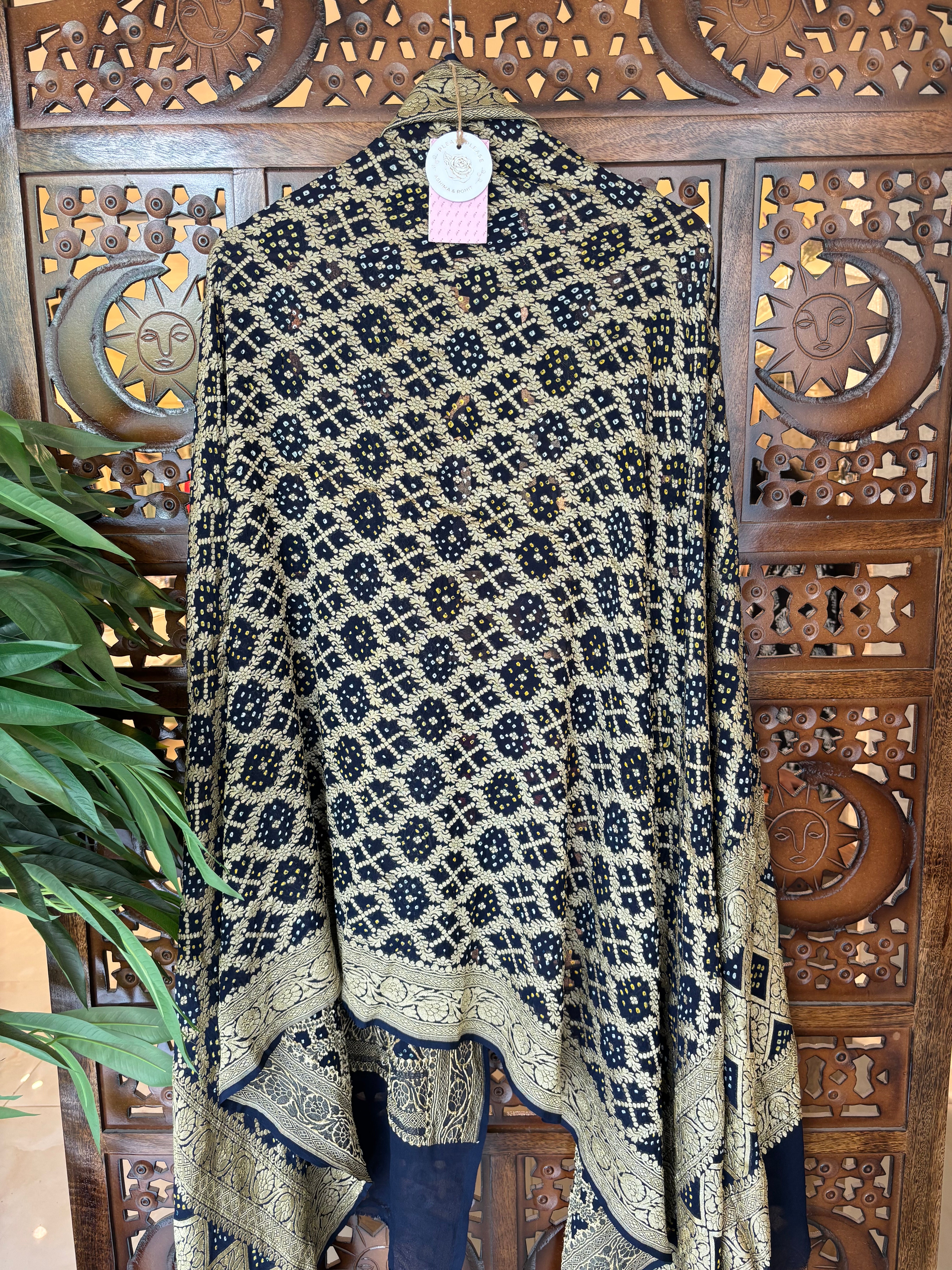 Navy Blue Khaddi Georgette Bandhej Neemzari Dupatta